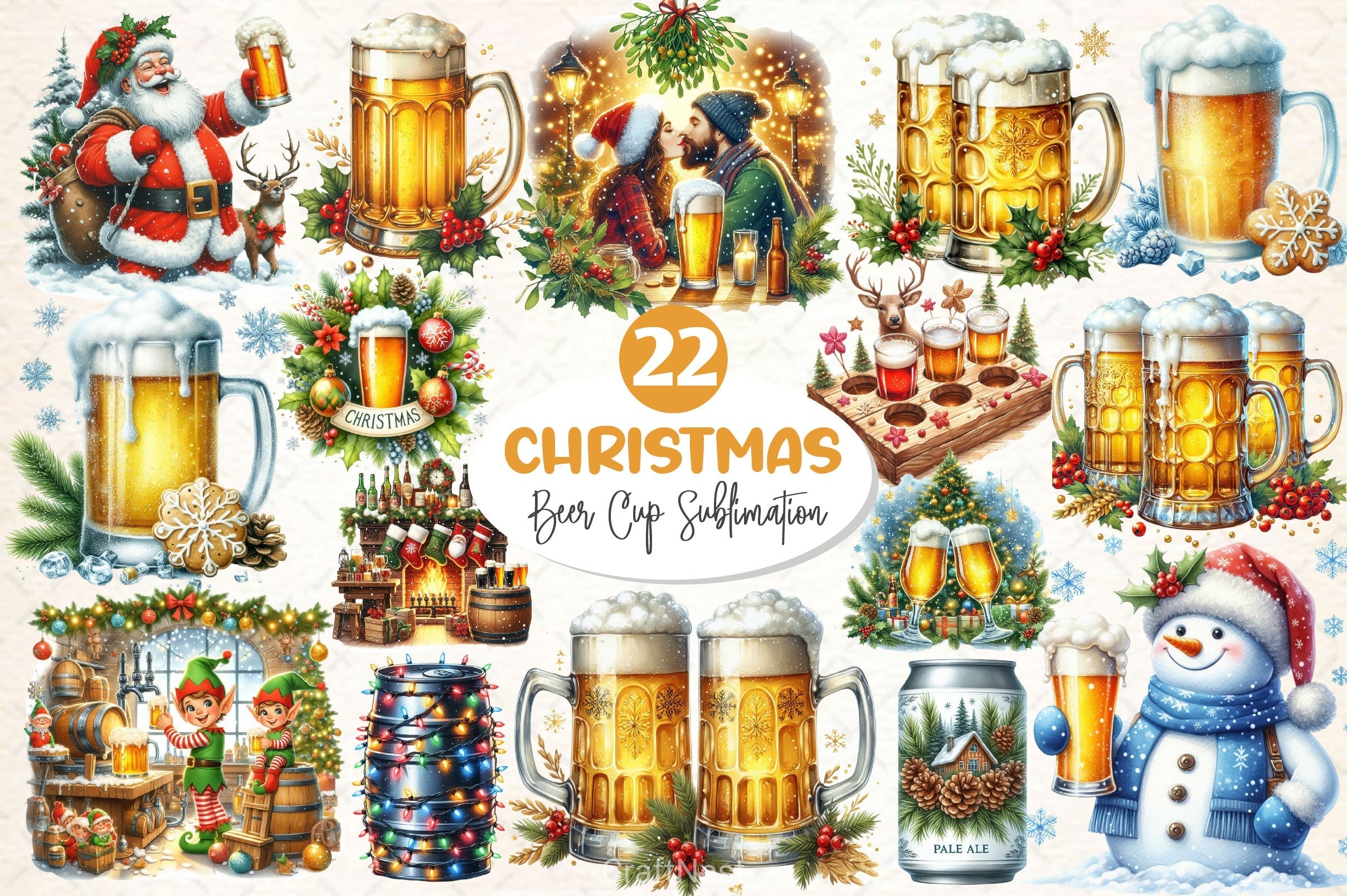 Funny Christmas Beer Bottle Clipart Bundle 3