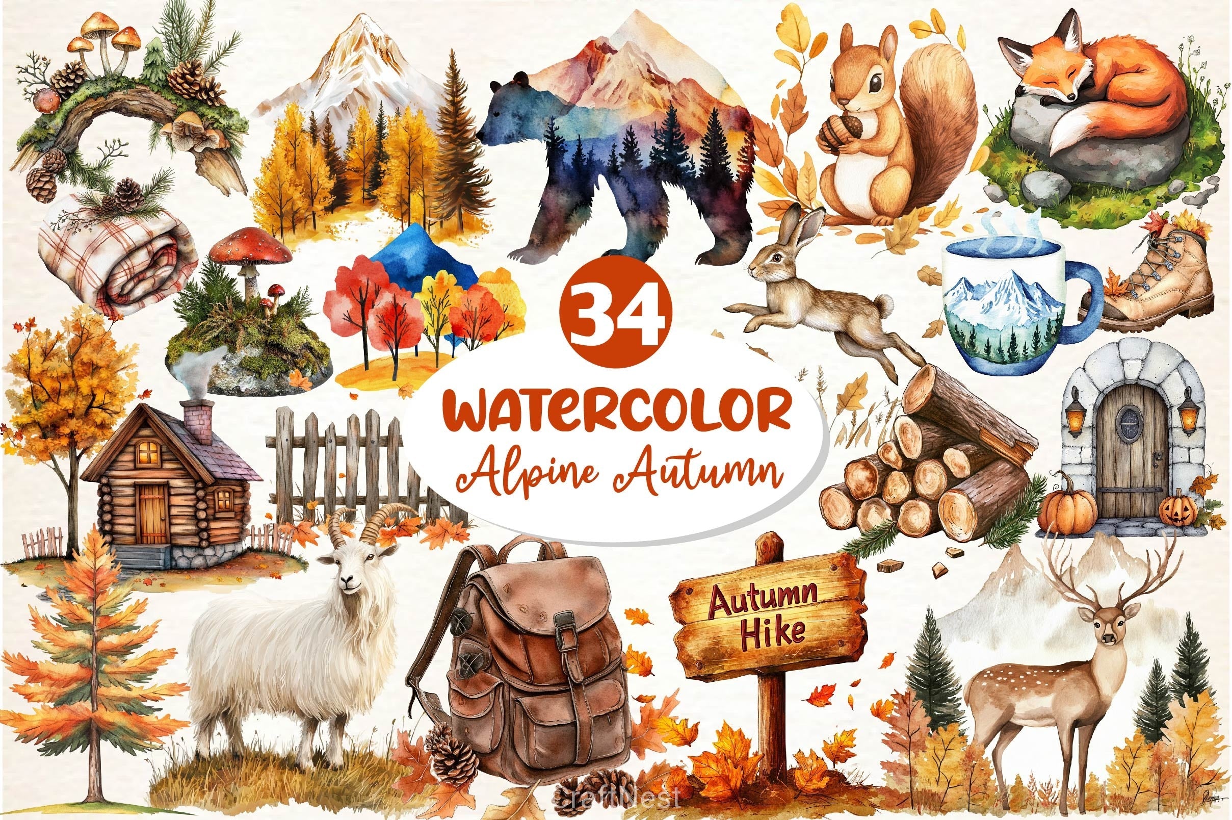 Alpine Autumn Clipart Bundle