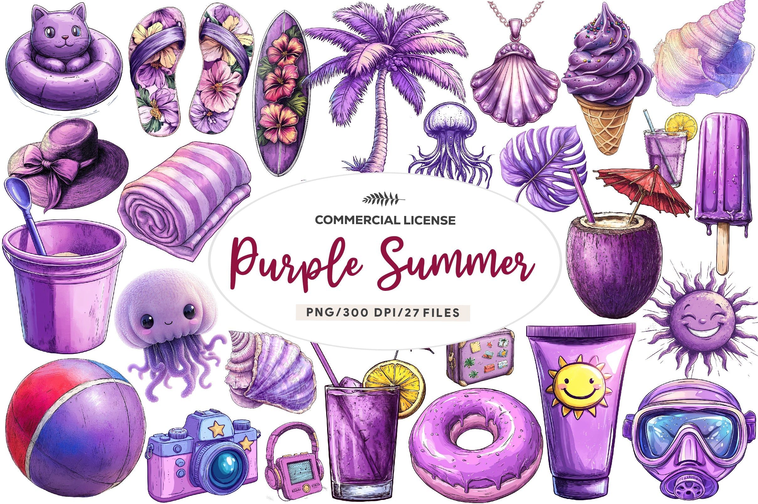 Purple Summer Clipart Bundle