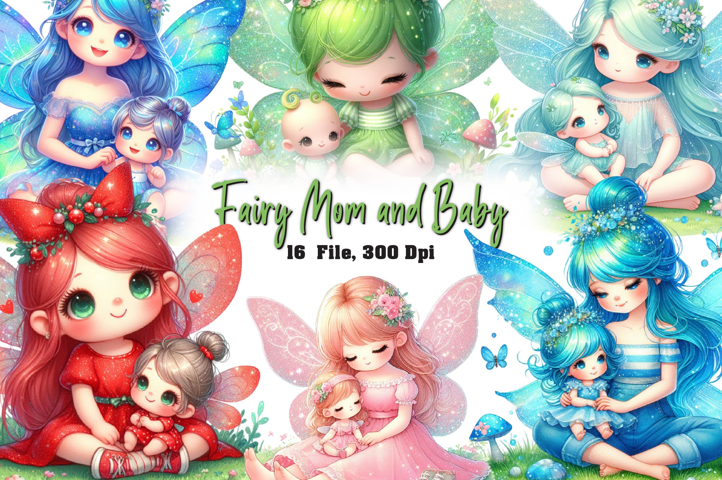 Fairy Mom And Baby Clipart Bundle