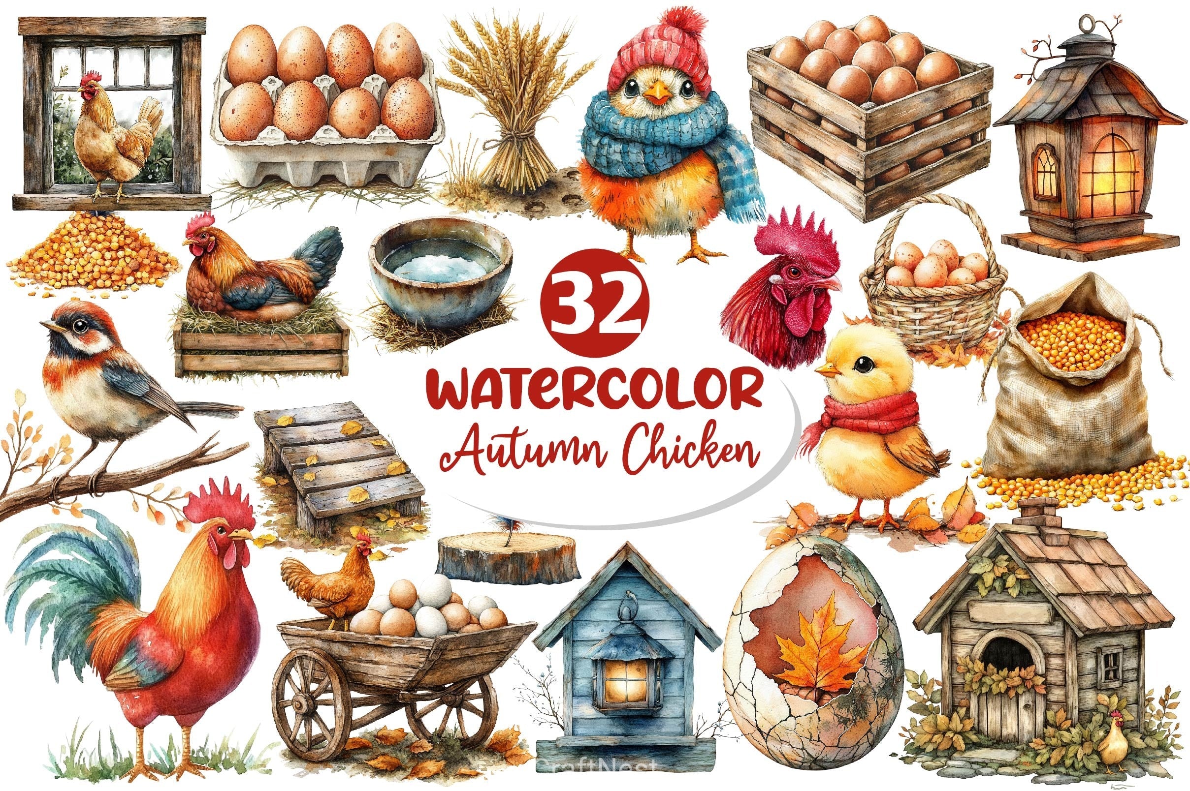 Autumn Chicken Coop Clipart Bundle 2