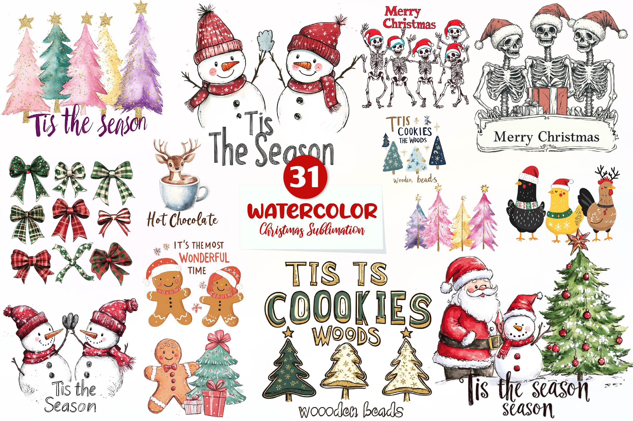 Retro Christmas Quotes Clipart Bundle