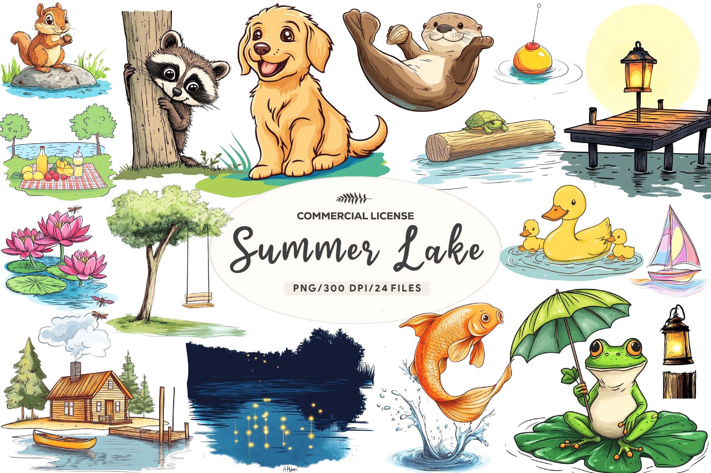 Cute Summer Lake Clipart Bundle