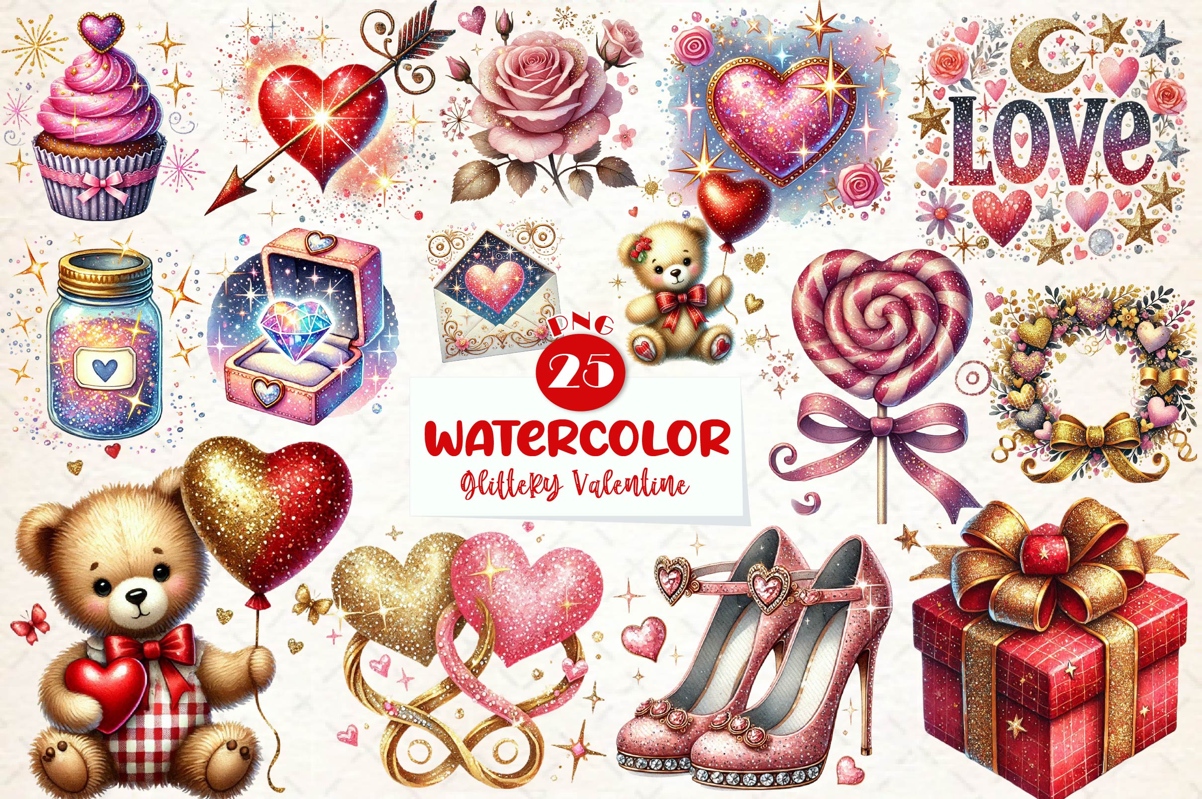 Glittery Valentine Clipart Bundle