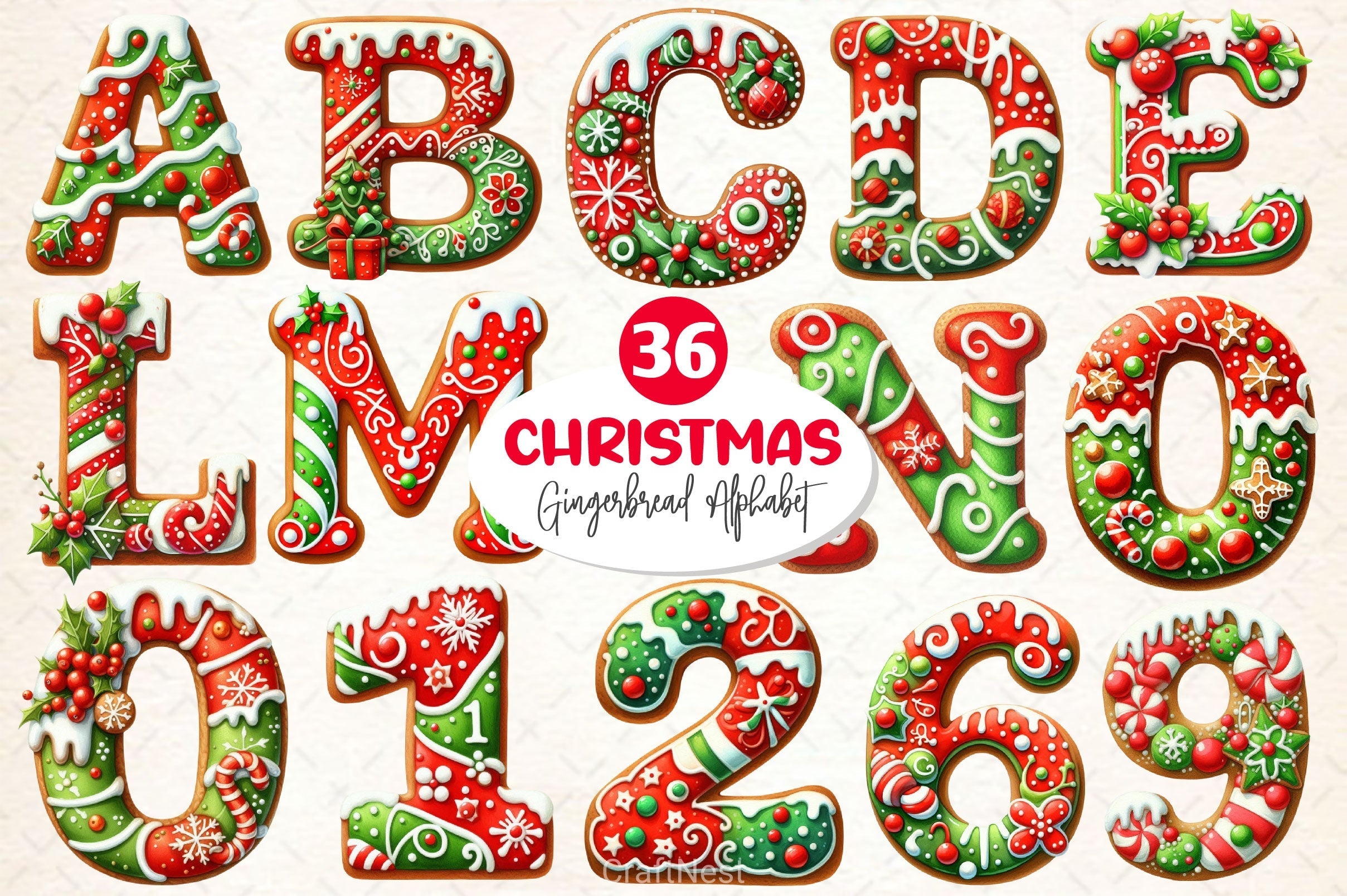 Christmas Gingerbread Alphabet Clipart Bundle