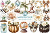 Brown Halloween & White Roses Clipart Bundle