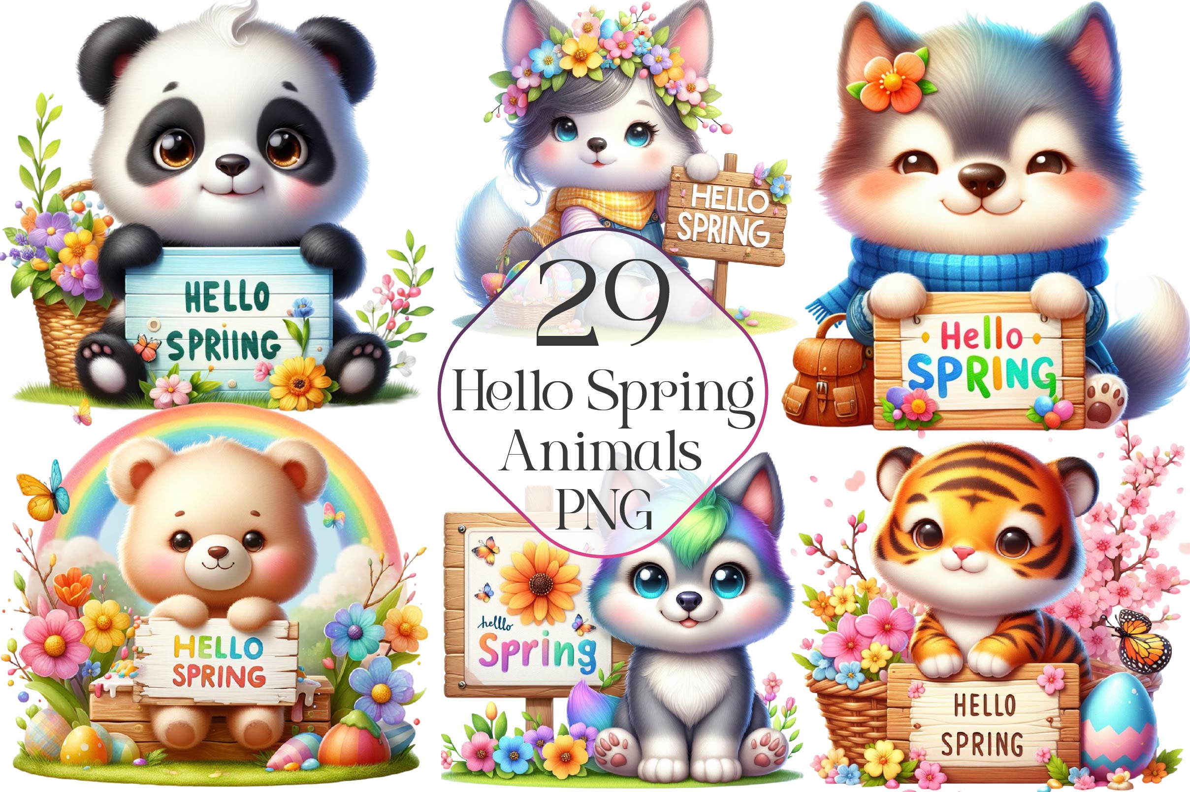 Animal Hello Spring Clipart Bundle