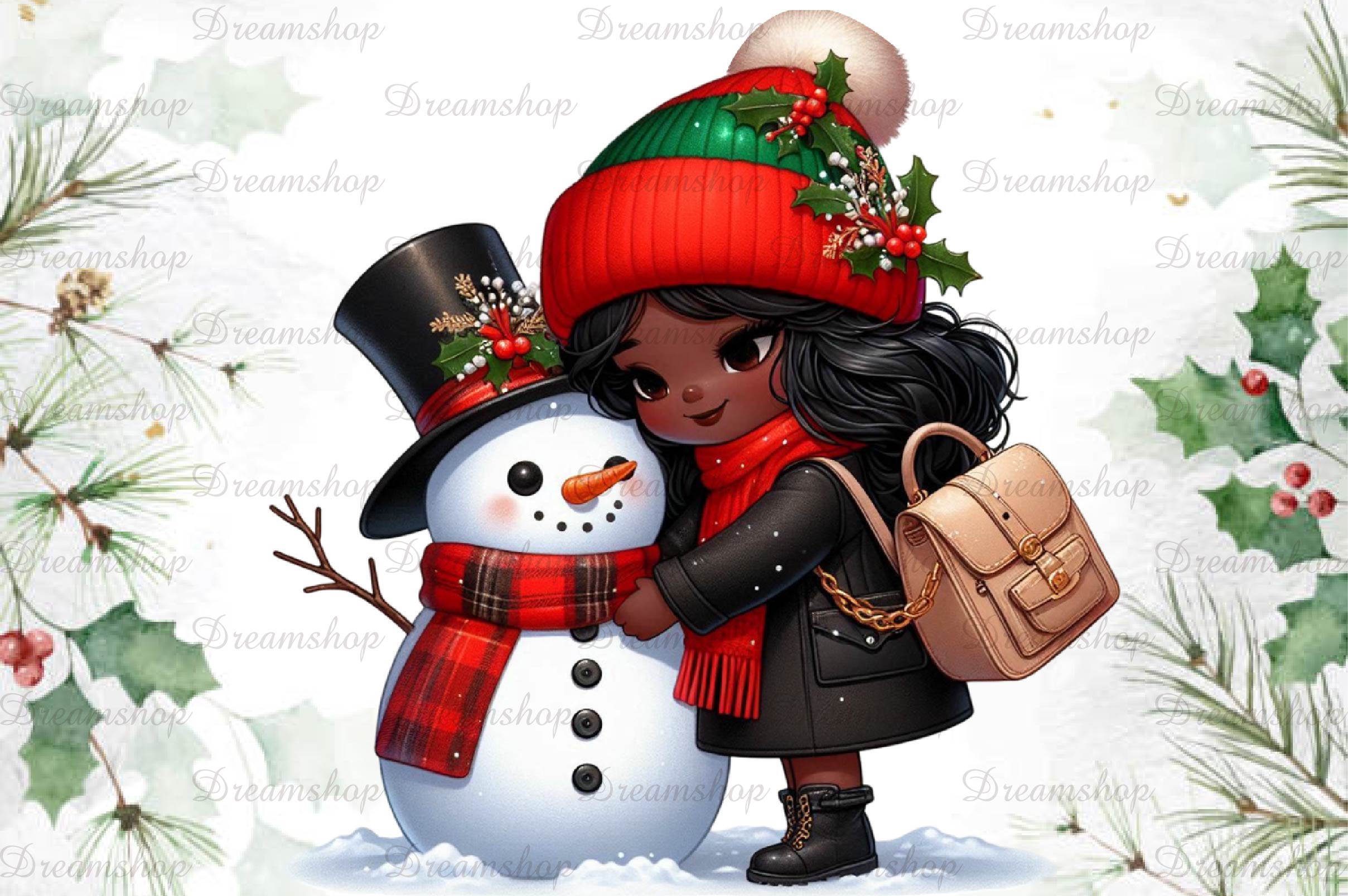 African American Christmas Girl Clipart Bundle 20