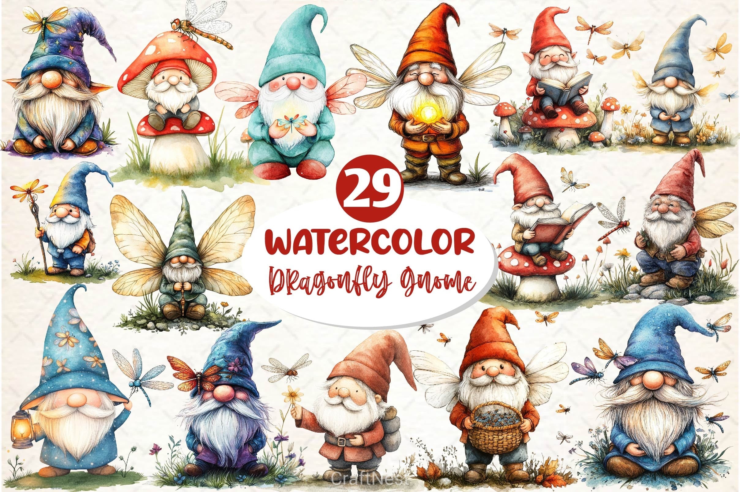 Dragonfly Gnome Clipart Bundle
