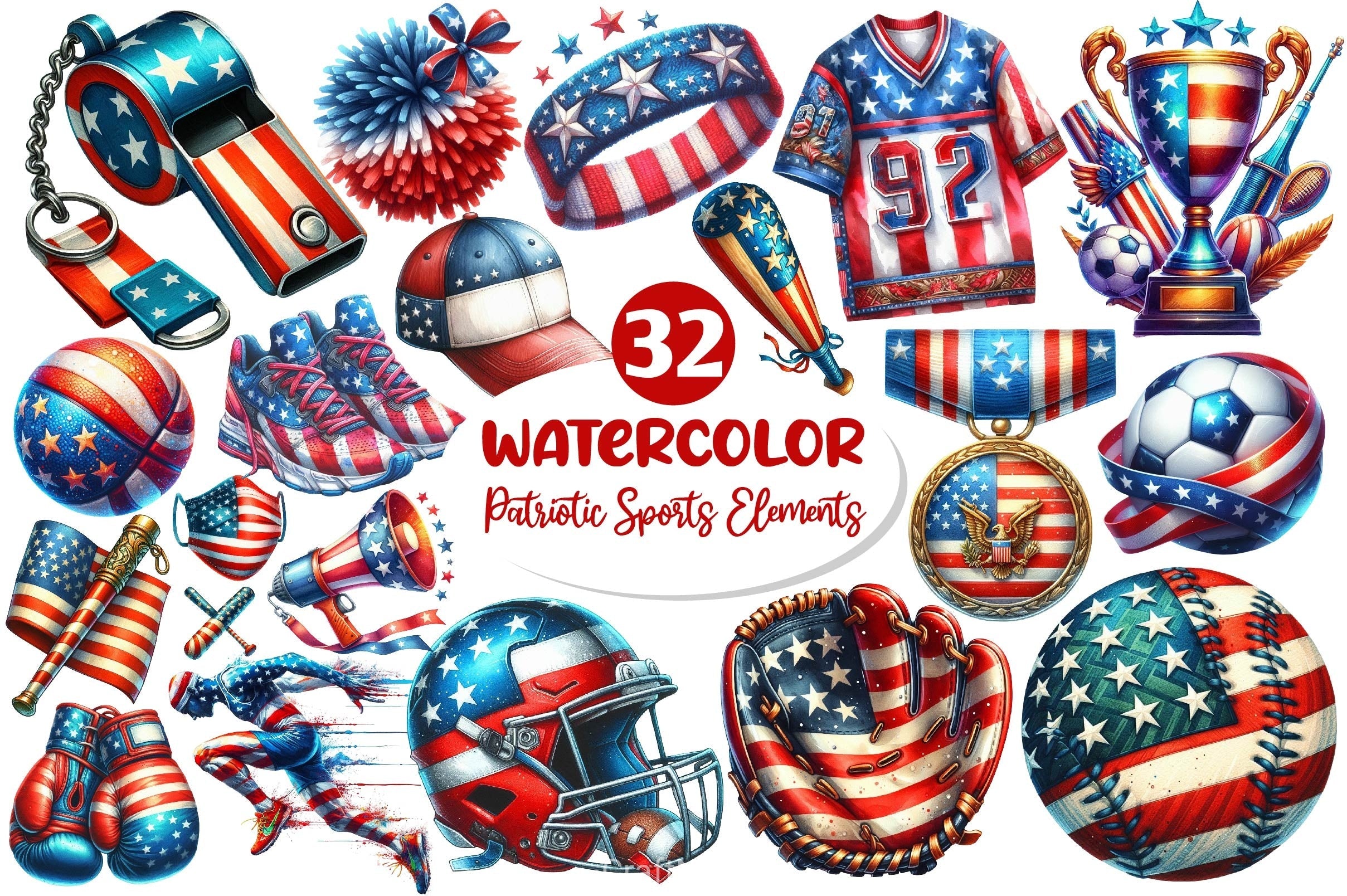 Patriotic Sports Elements Clipart Bundle 2