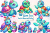 Gem Sea Turtle Mom And Baby Clipart Bundle