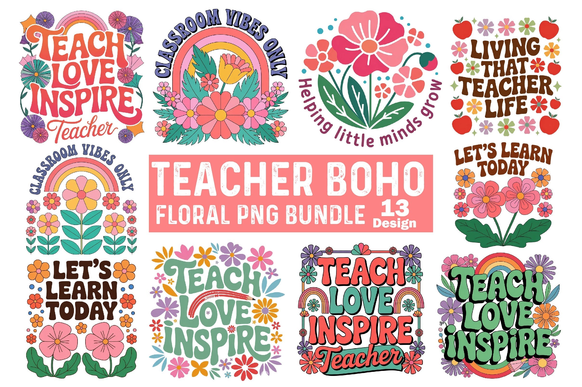 Teacher Boho Floral SVG Bundle