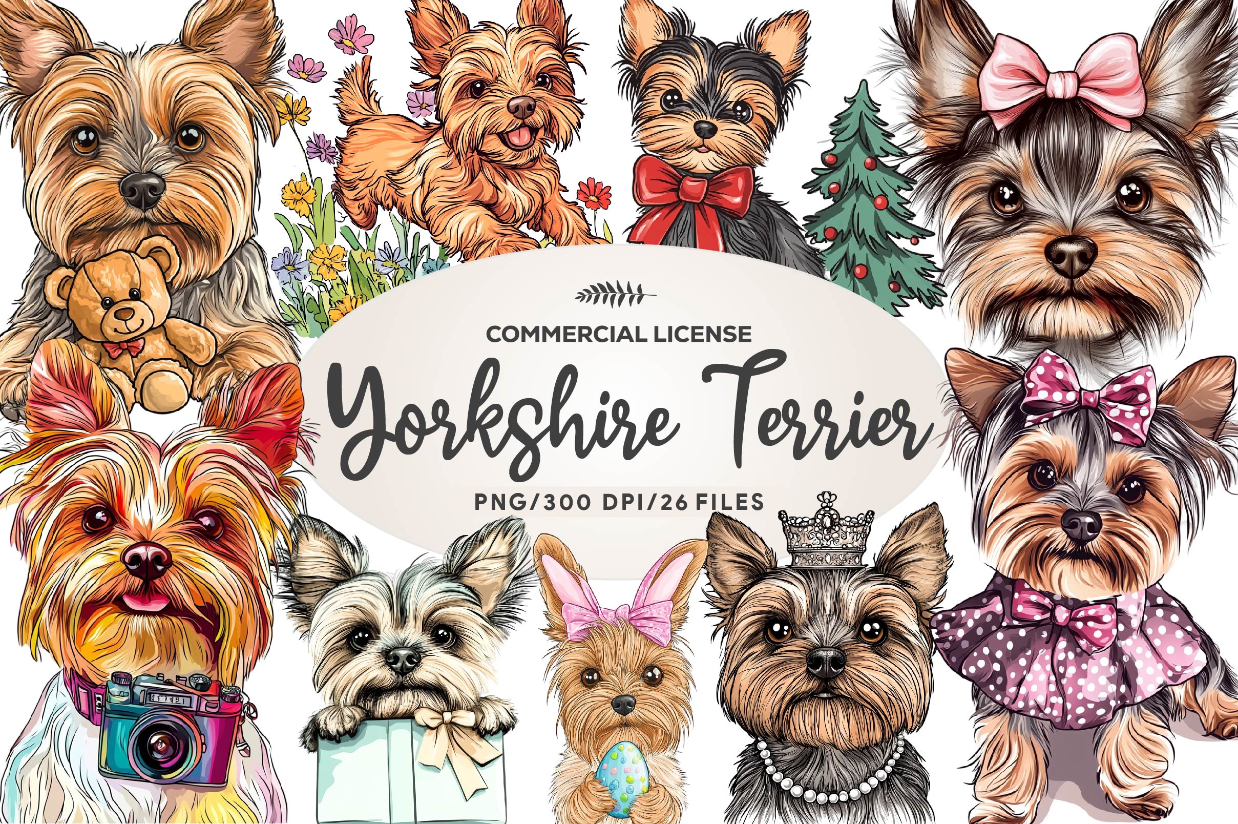 Cute Yorkshire Terrier Clipart Bundle
