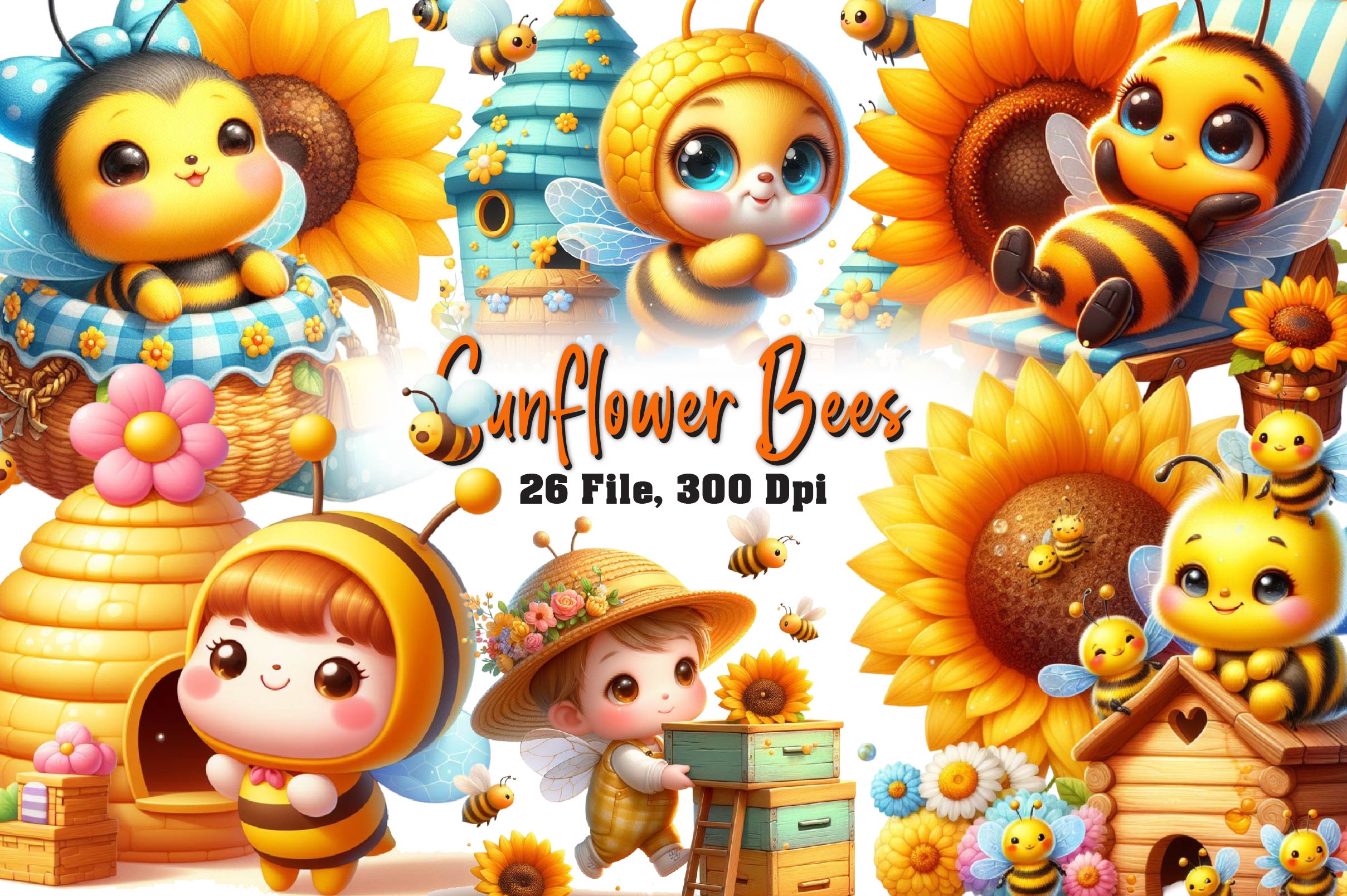 Sunflower Bee Clipart Bundle