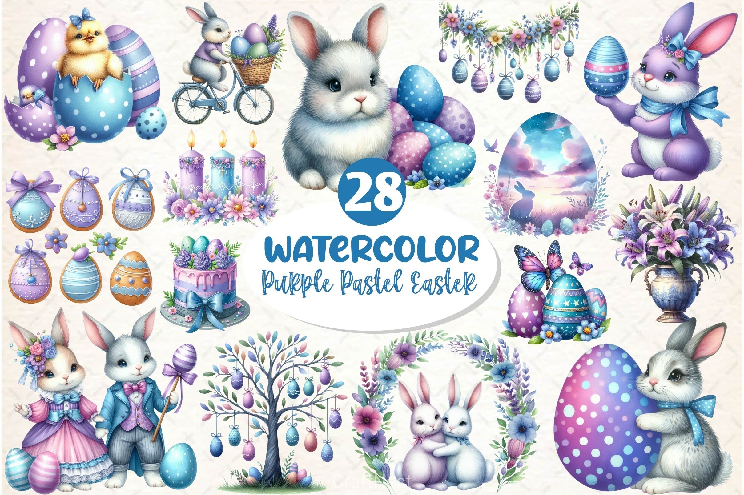 Purple Pastel Easter Clipart Bundle 2