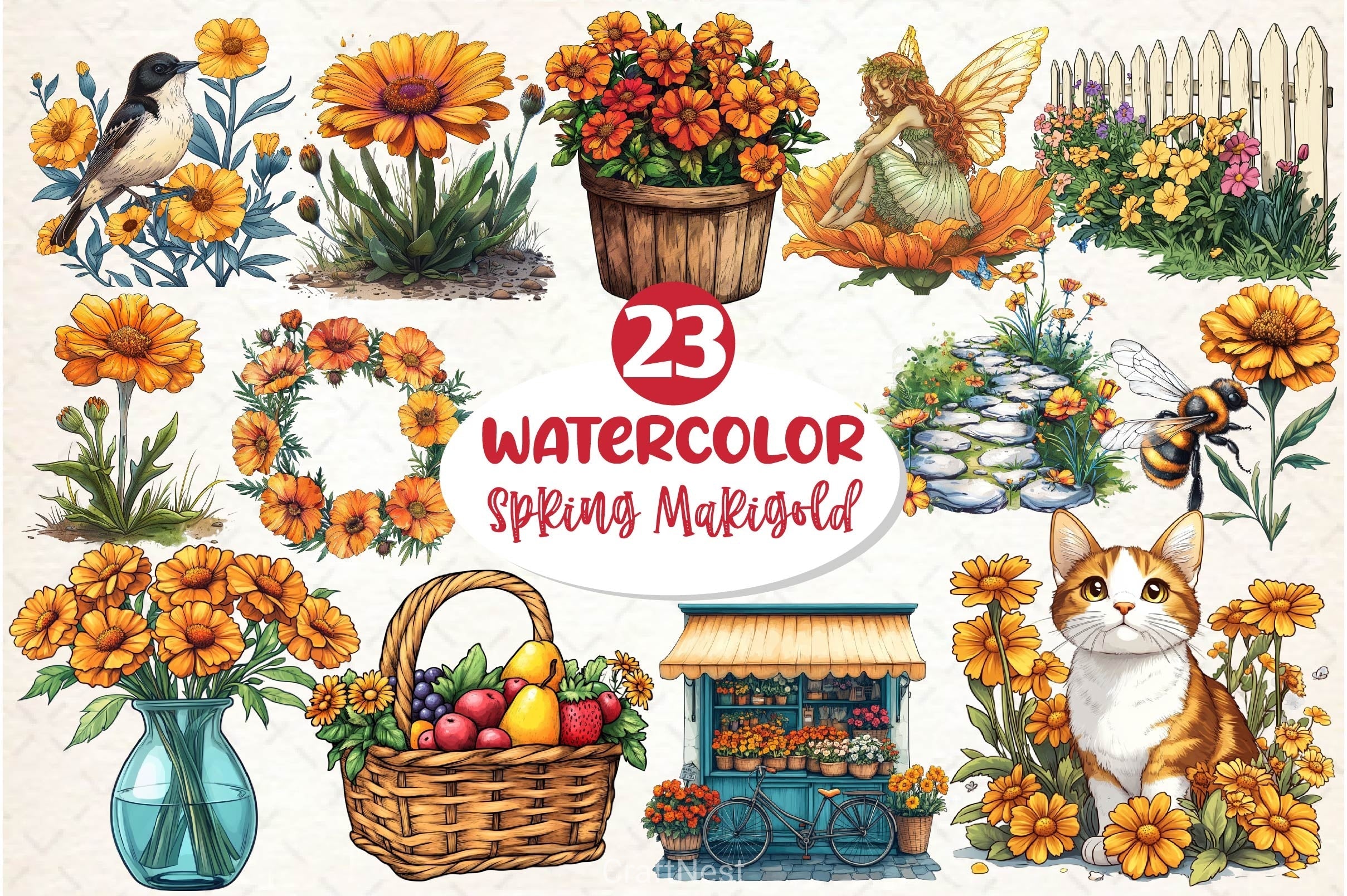 Spring Marigold Clipart Bundle 2