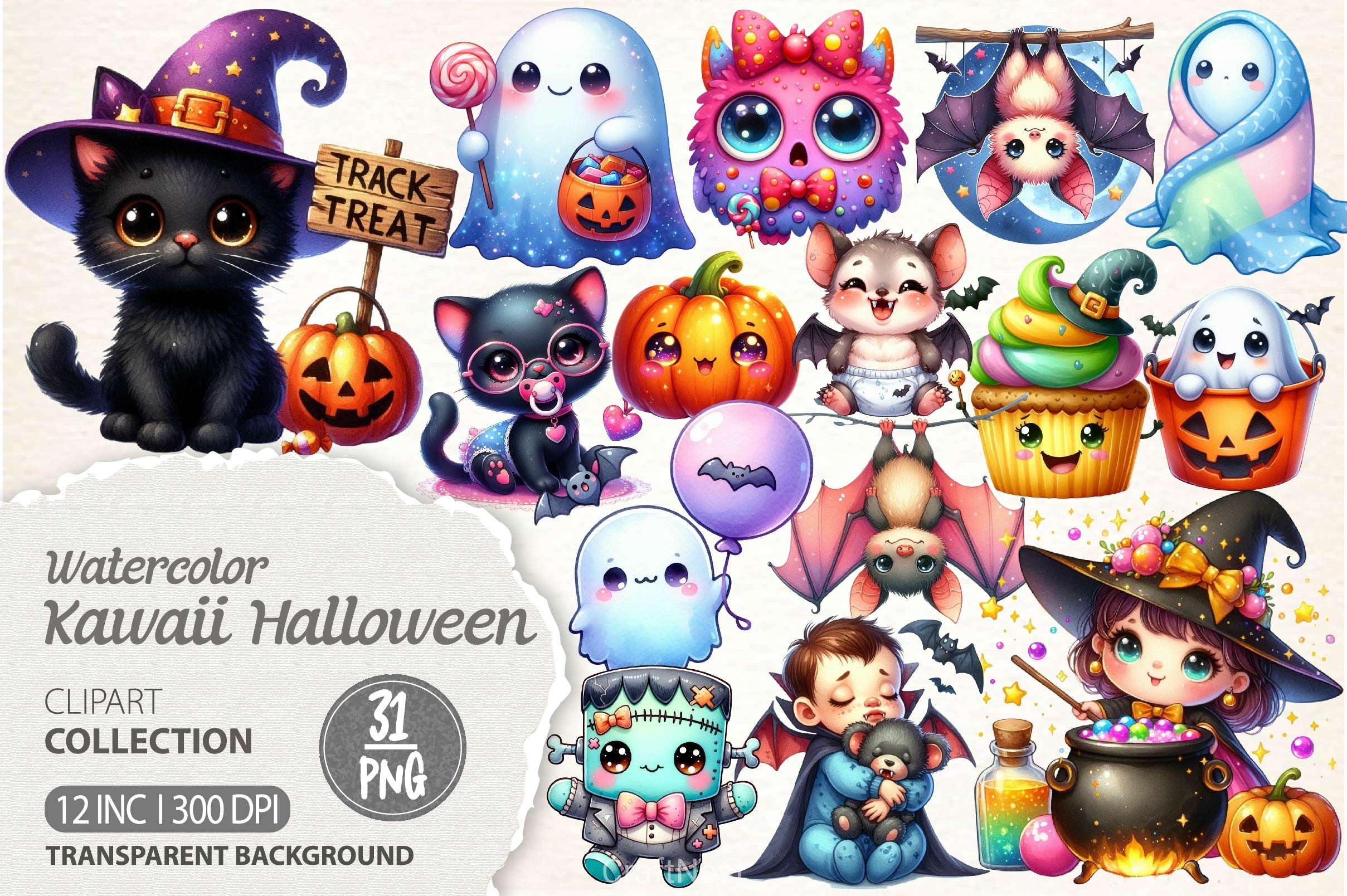 Kawaii Baby Halloween Clipart Bundle