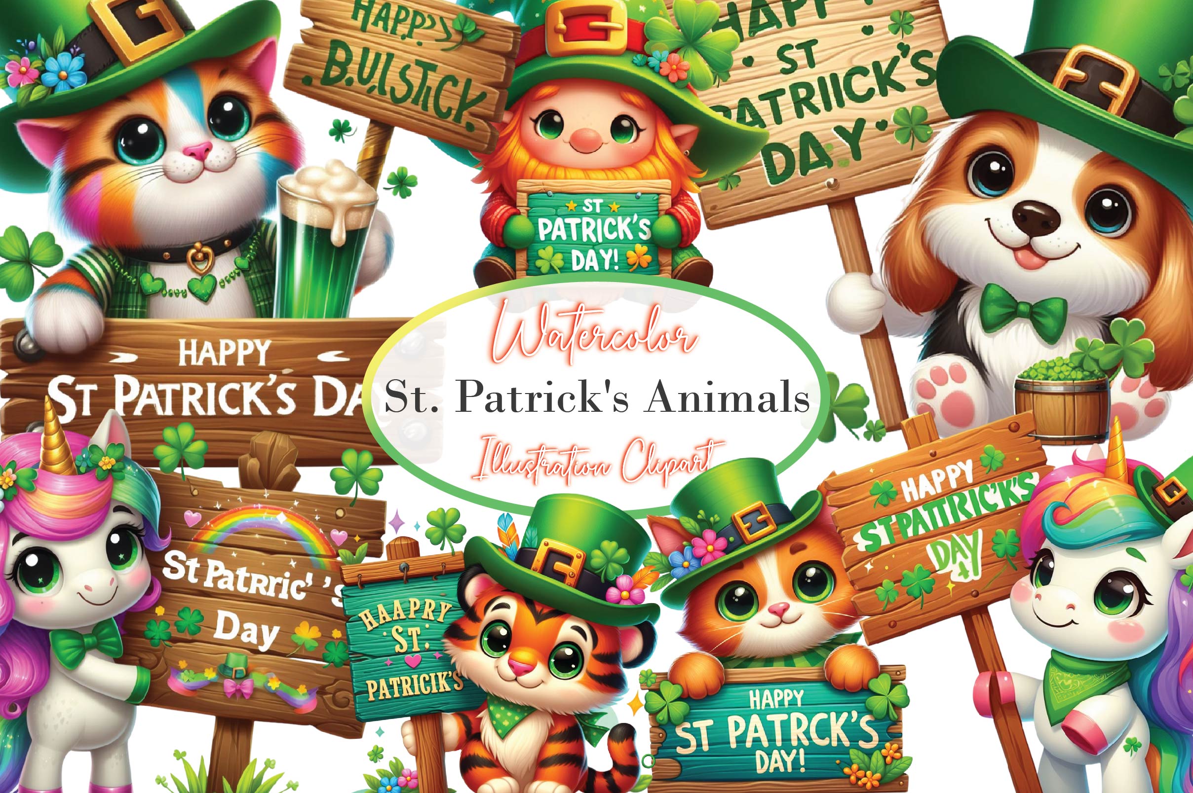 St Patrick'S Day Animals Clipart Bundle
