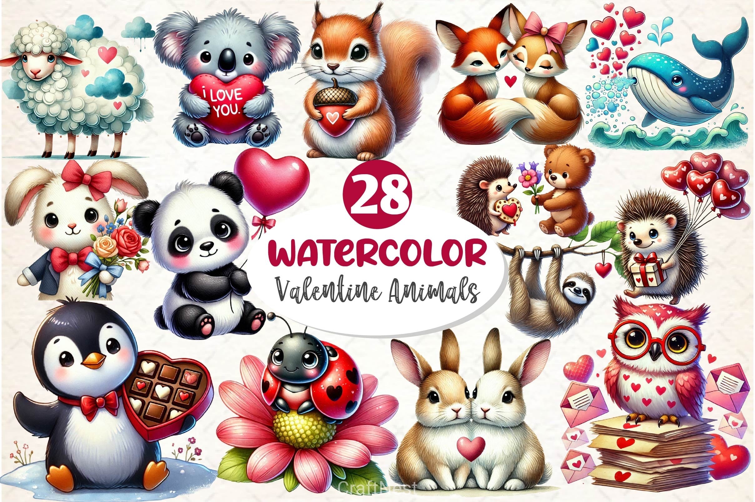 Valentine Design Valentine Animals Clipart Bundle 2