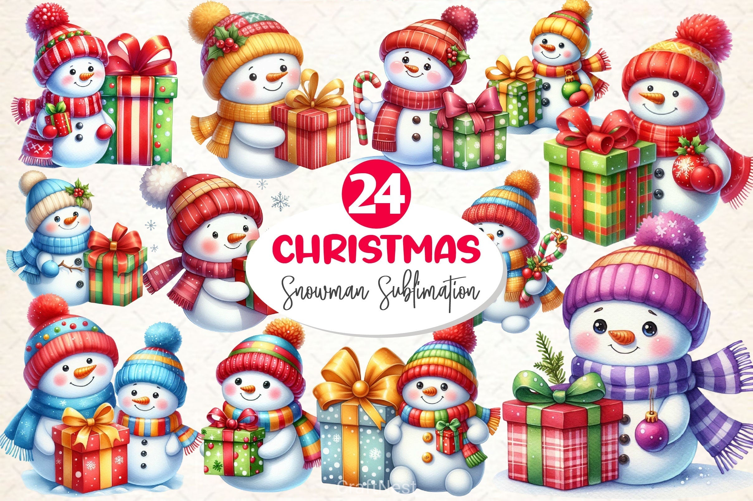 Christmas Cute Snowman Clipart Bundle 6