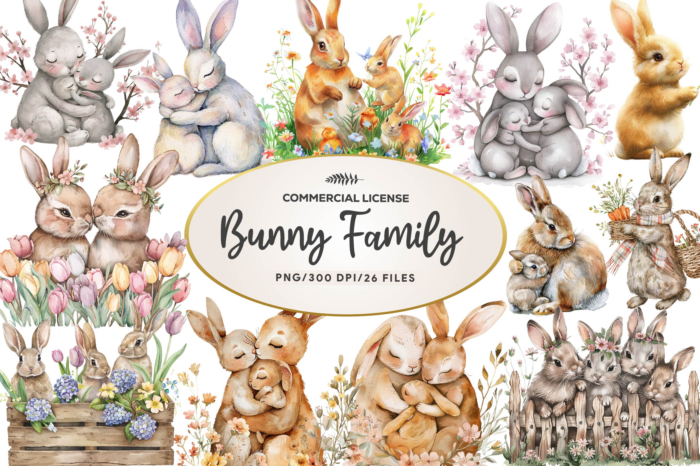 Springtime Bunny Family Clipart Bundle
