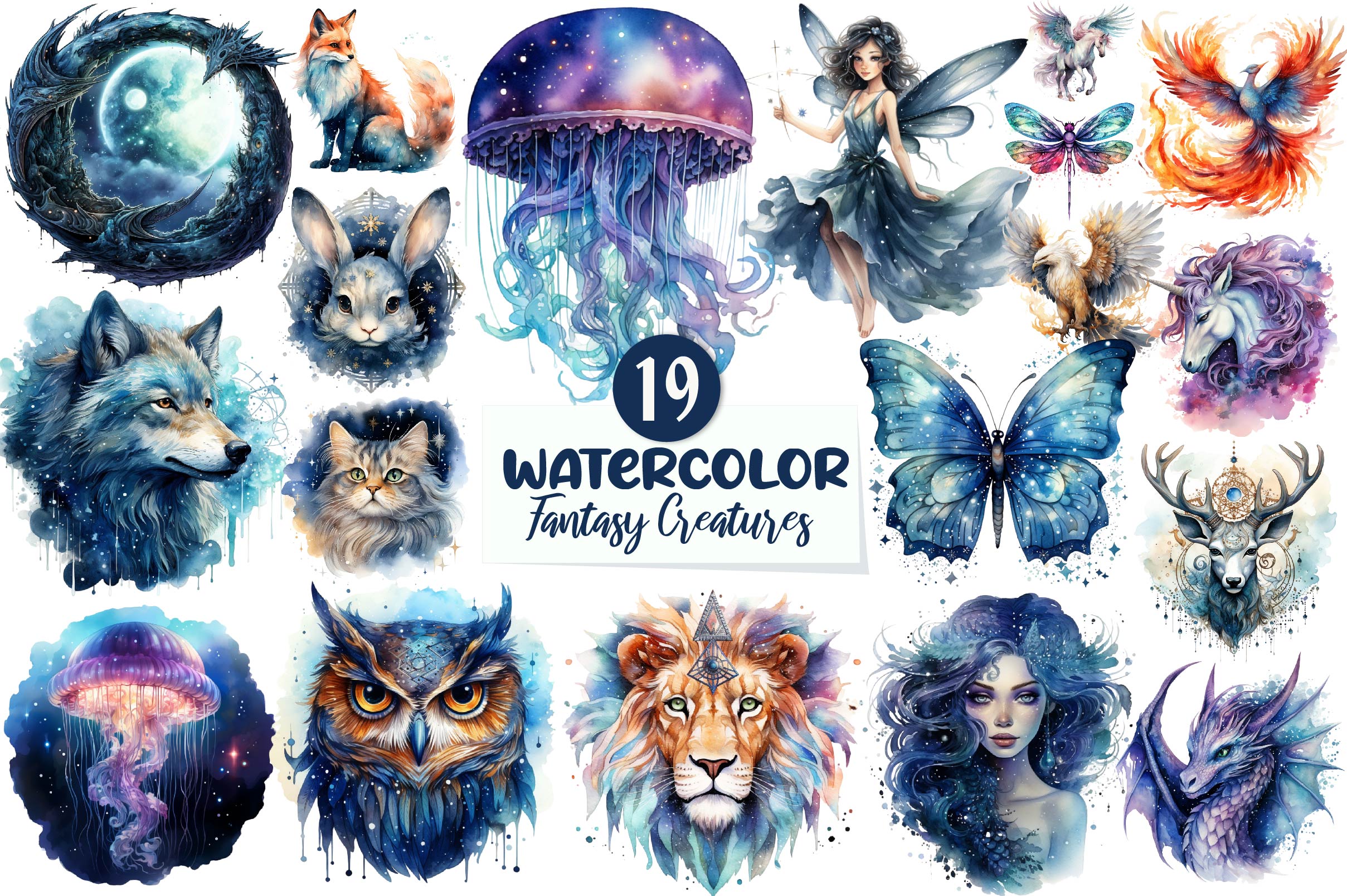 Celestial Fantasy Creatures Clipart Bundle