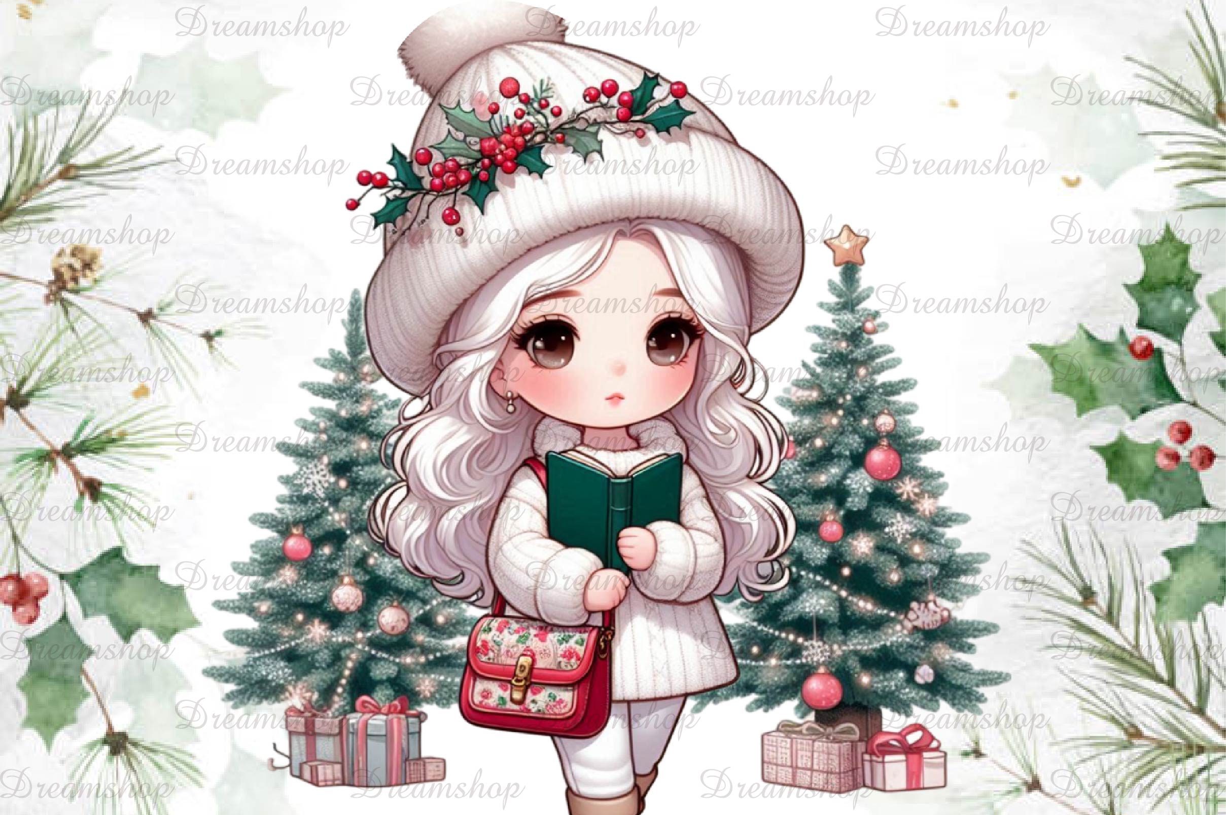 African American Christmas Girl Clipart Bundle 14