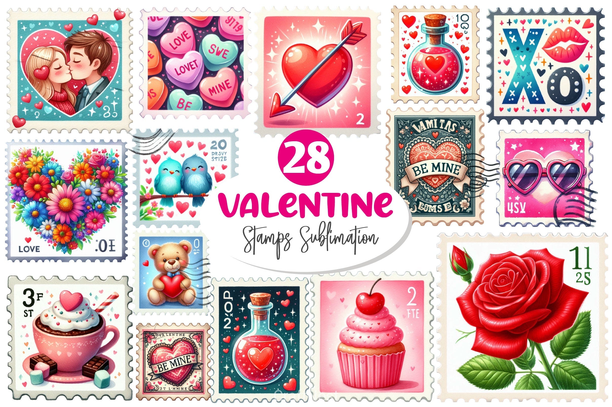 Valentine Stamps Clipart Bundle 2