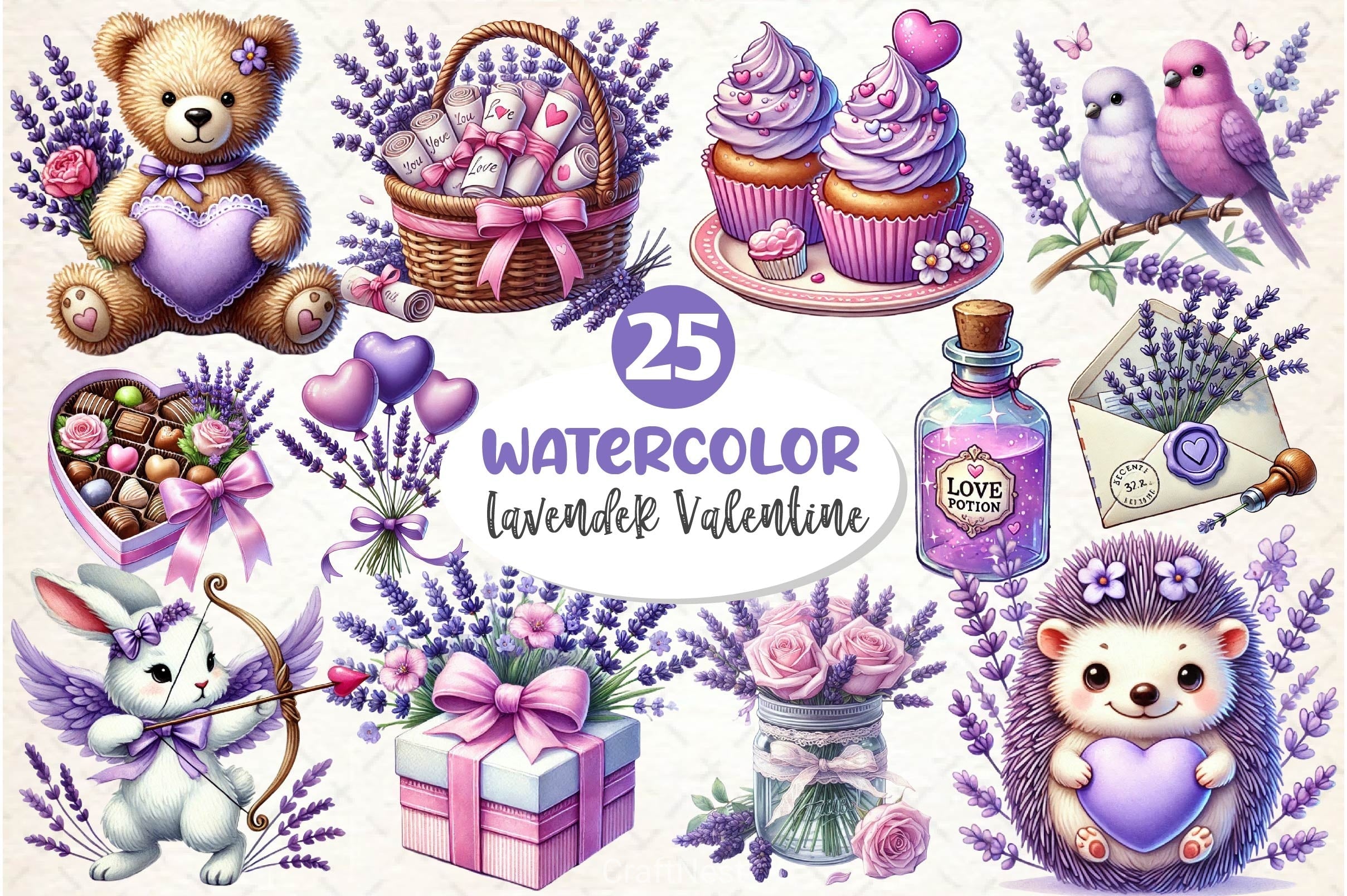 Lavender Valentine Clipart Bundle 2