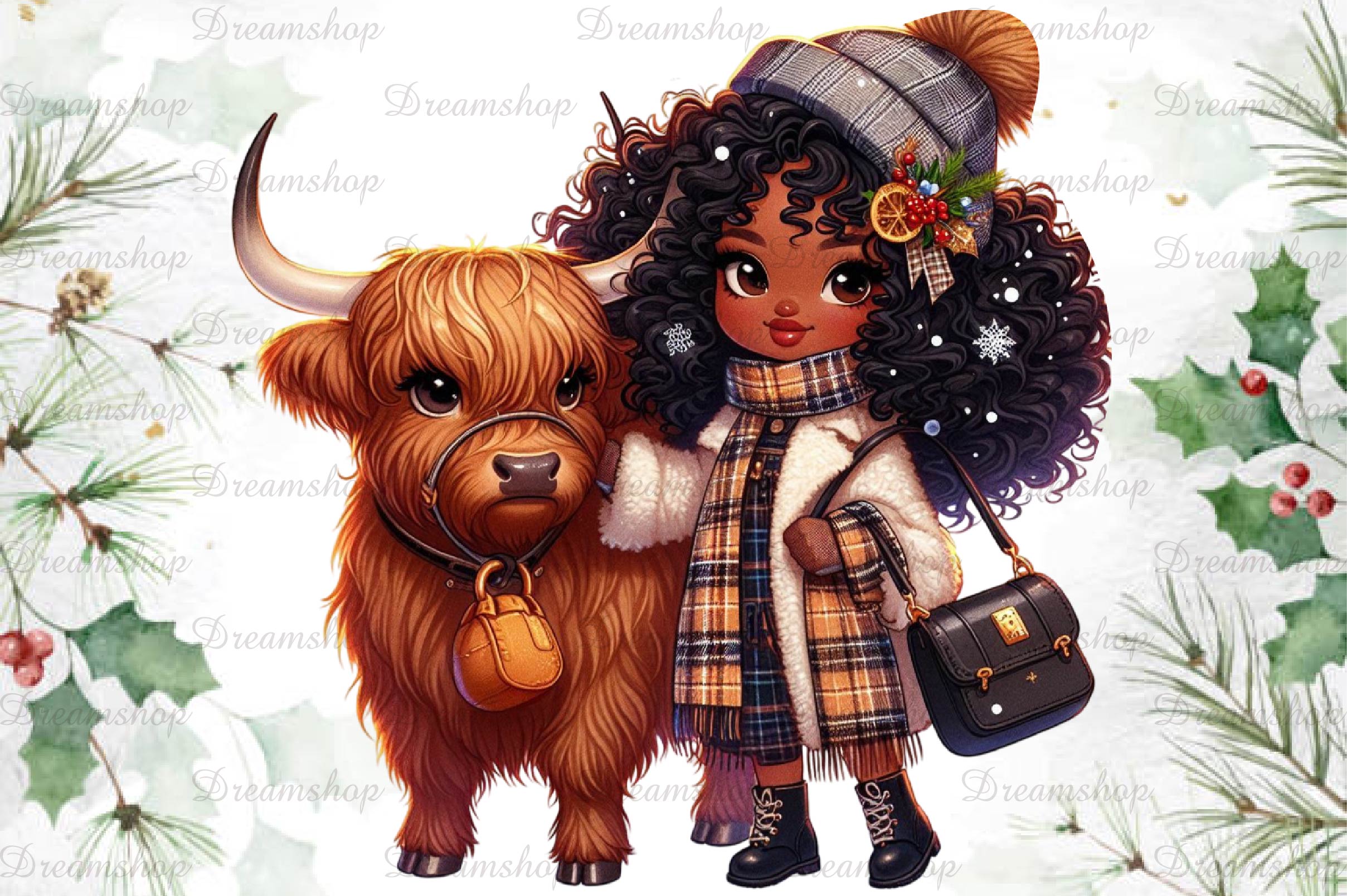 African American Christmas Girl Clipart Bundle 5
