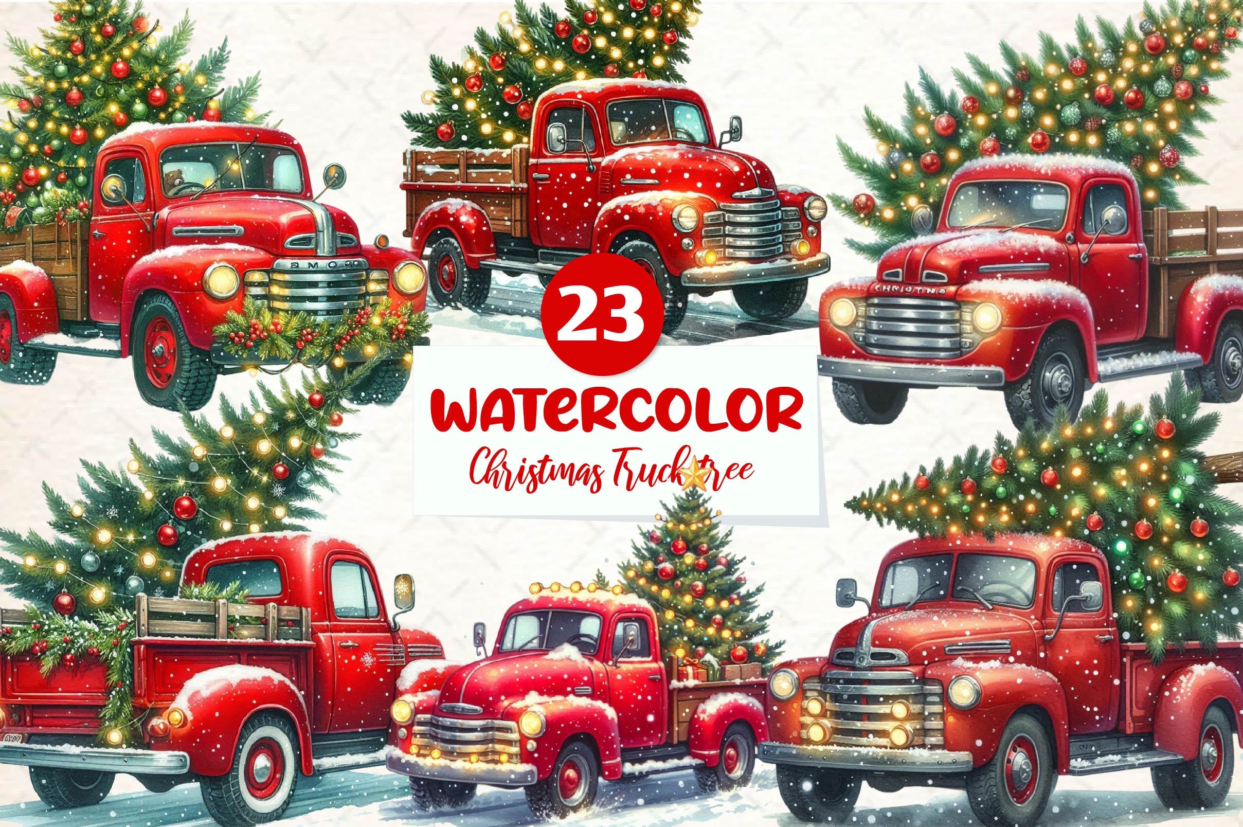 Christmas Truck Tree Clipart Bundle
