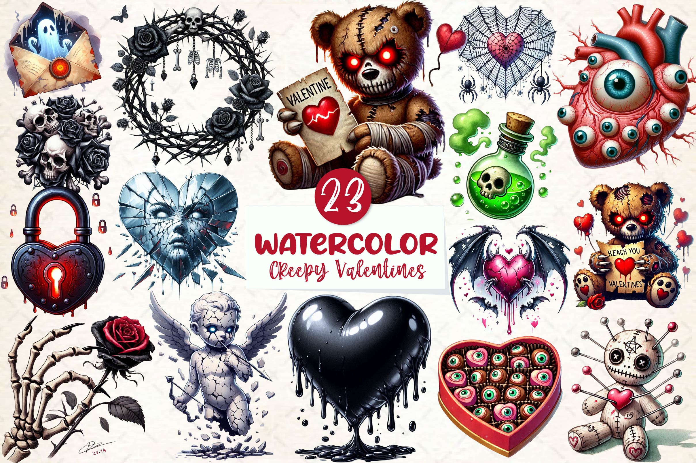 Creepy Valentines Clipart Bundle