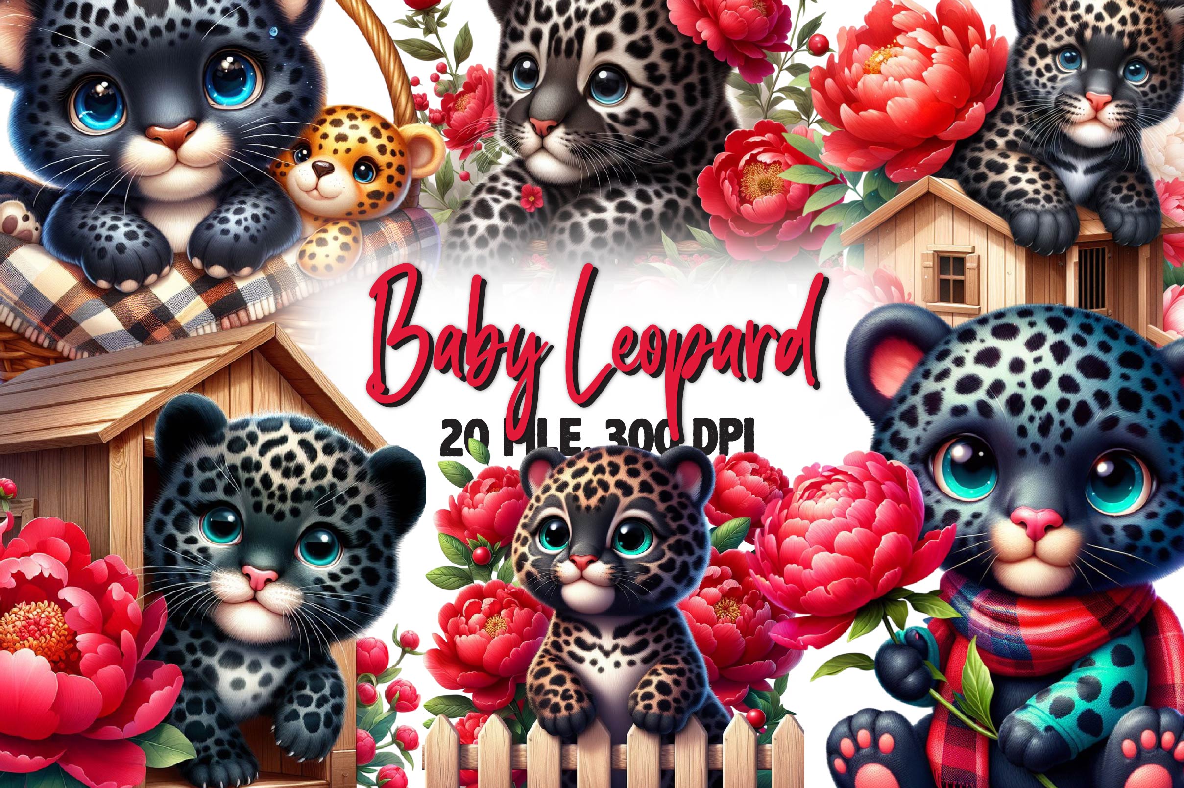 Cute Baby Leopard Clipart Bundle