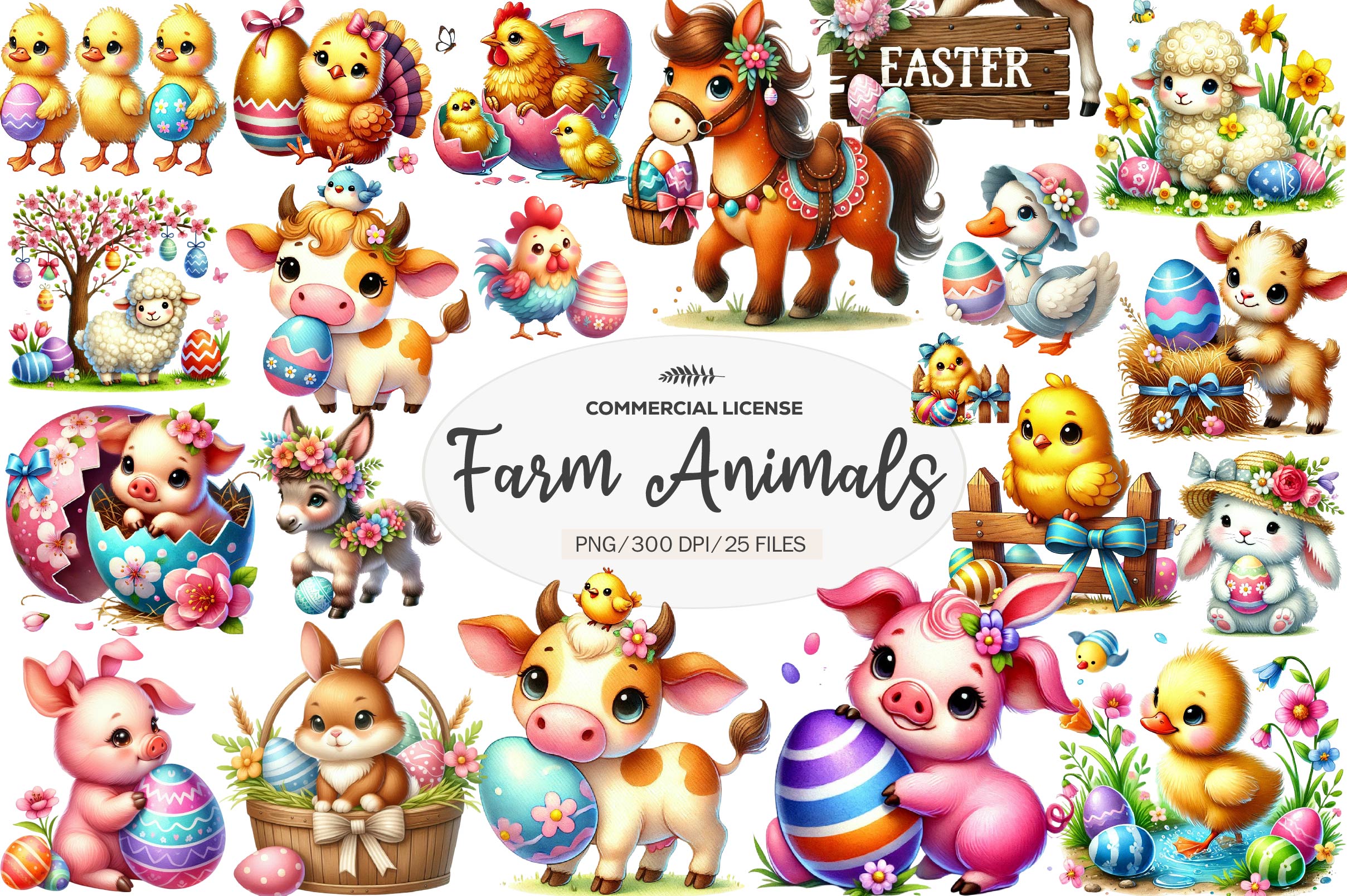 Easter Farm Animals Clipart Bundle 1