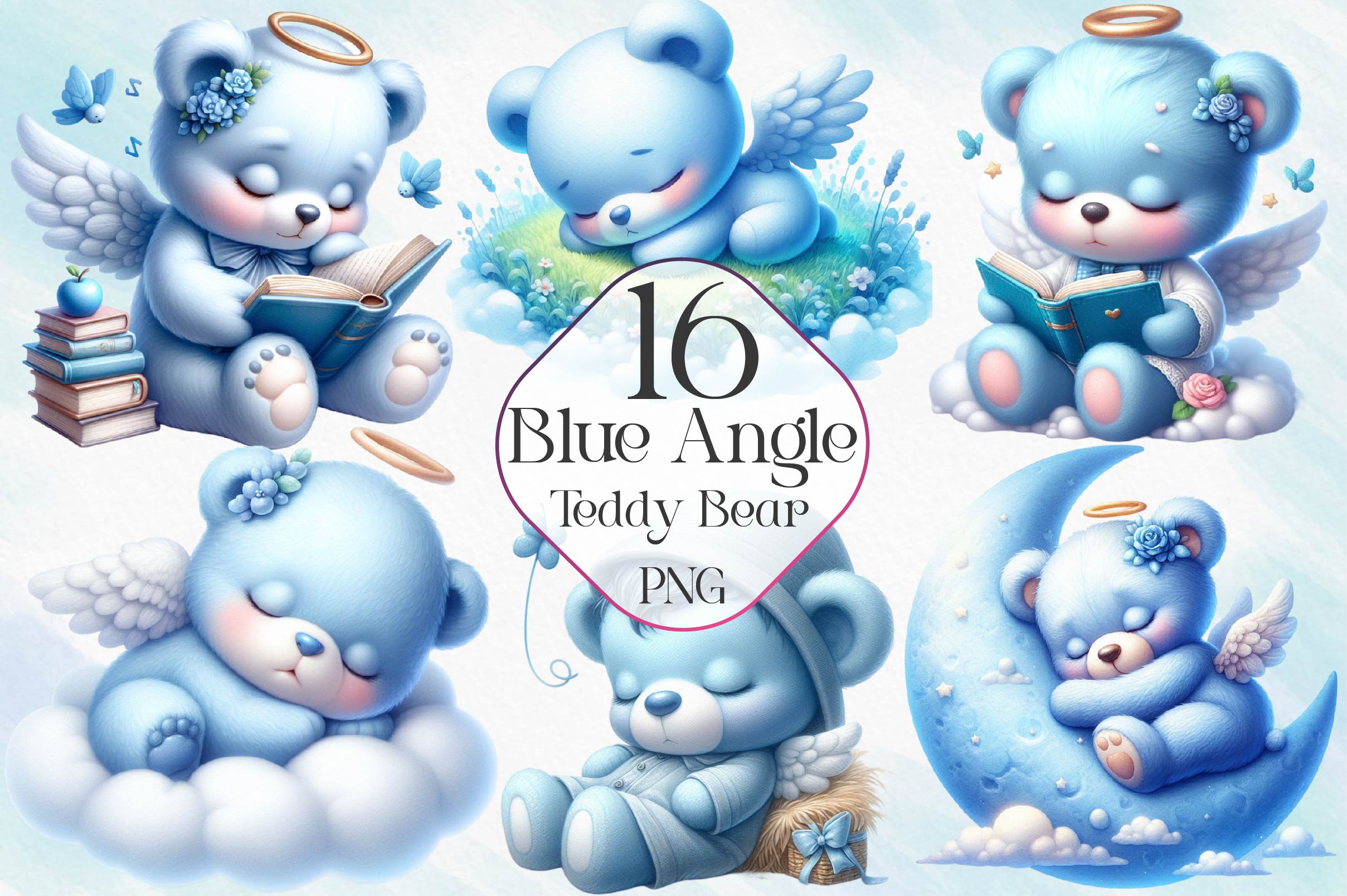 Blue Angel Teddy Bear Clipart Bundle