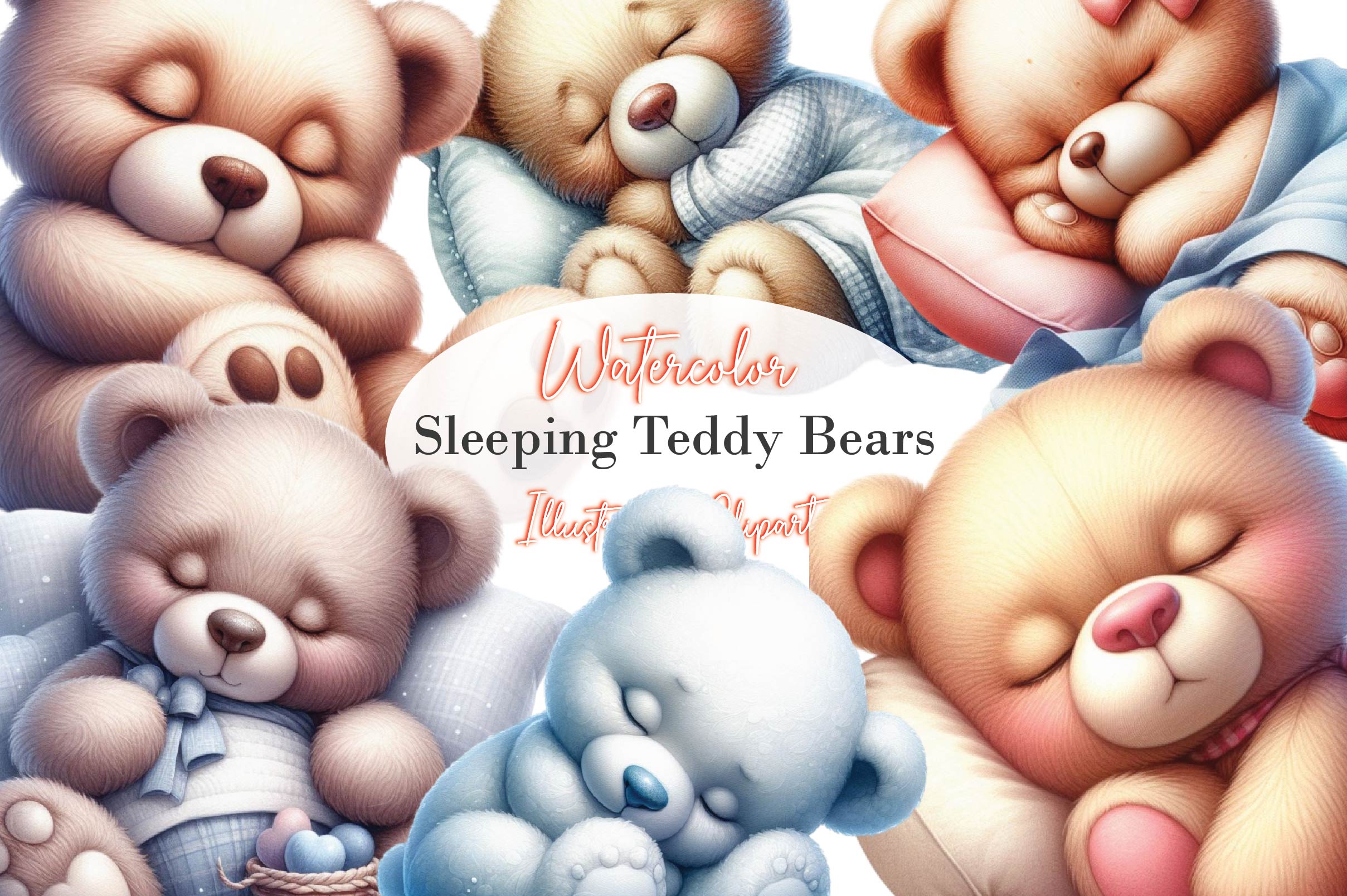 Sleeping Teddy Bears Clipart Bundle
