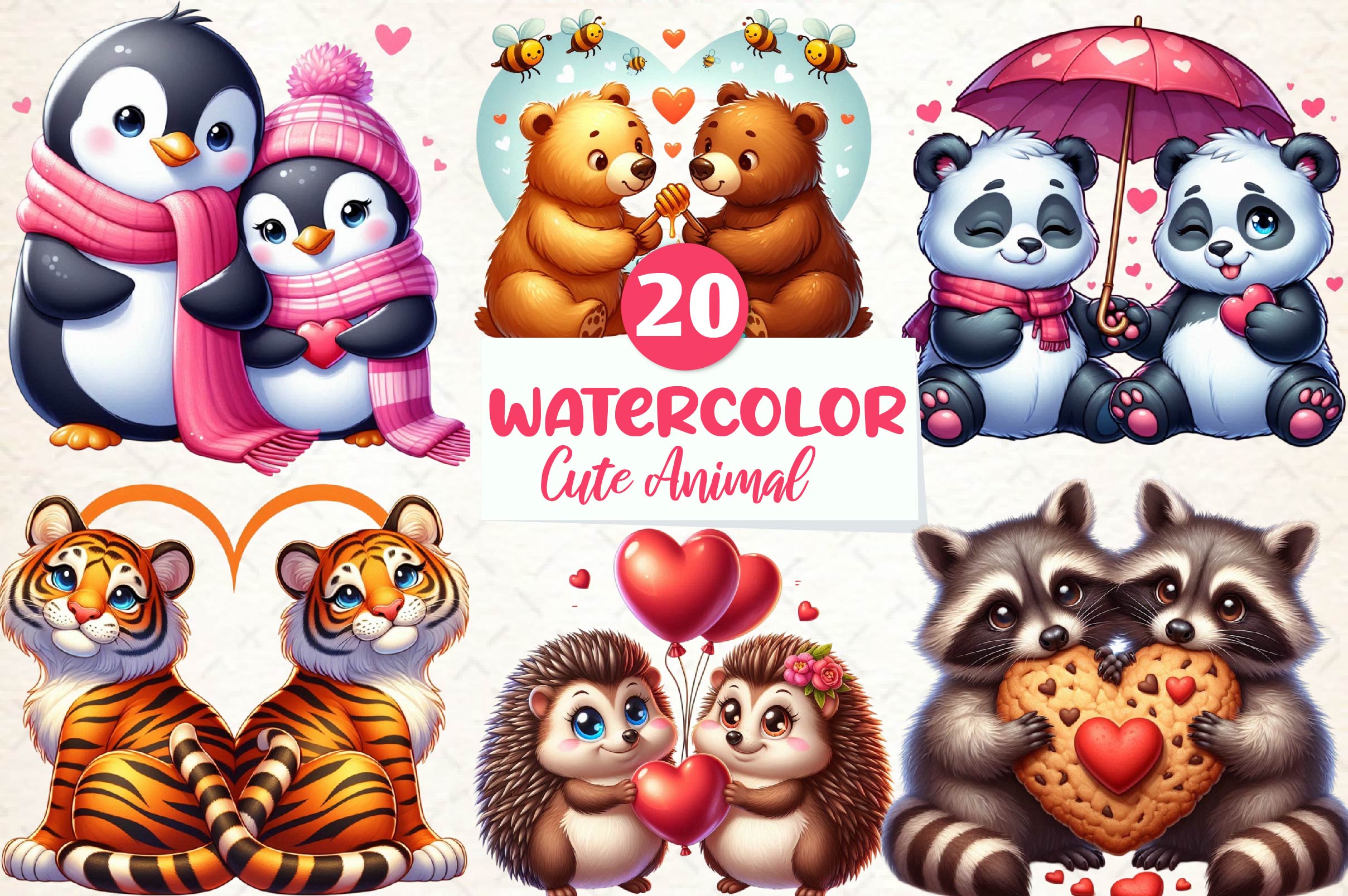Cute Animal Couple Clipart Bundle