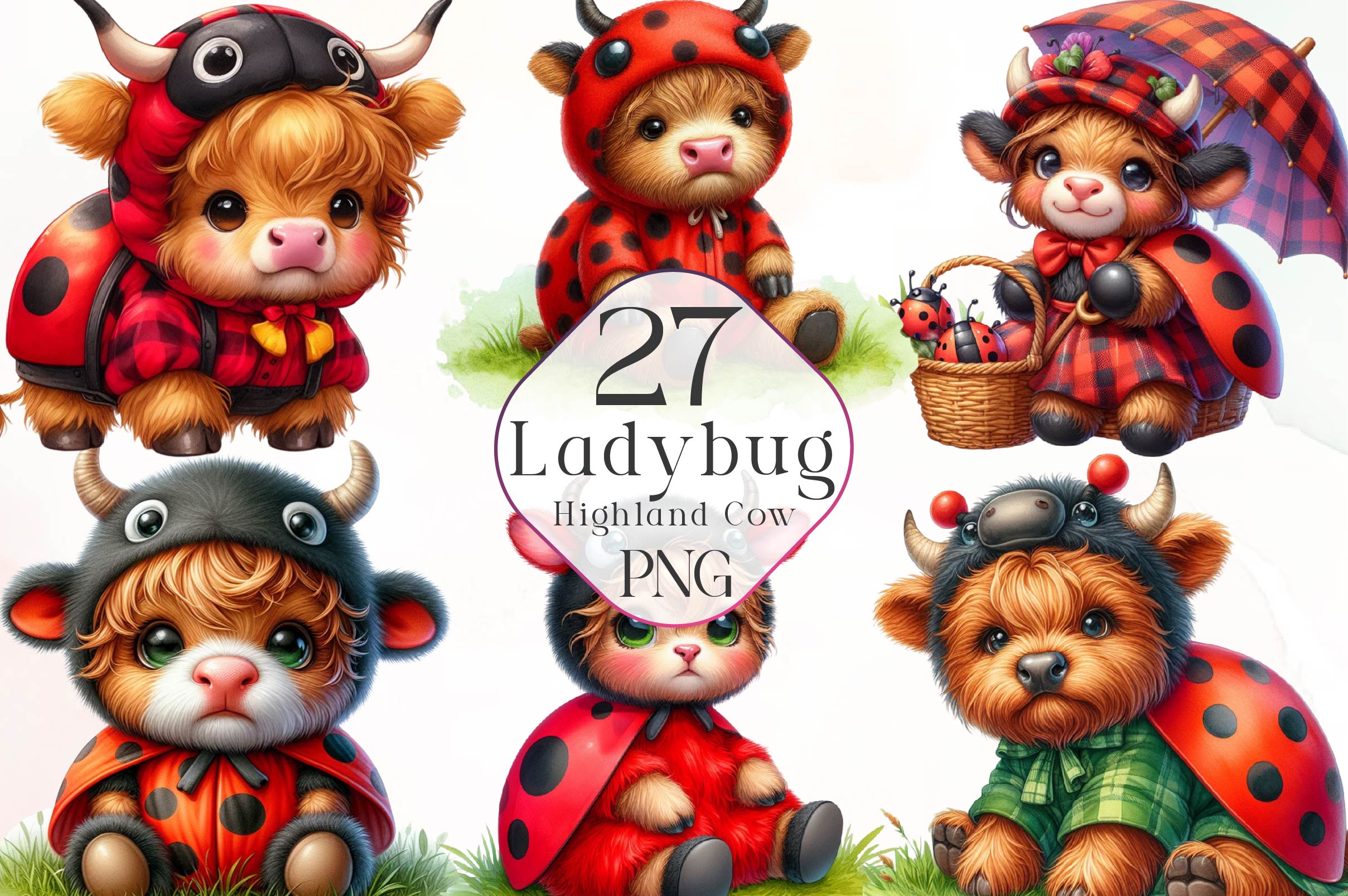 Ladybug Highland Cow Clipart Bundle
