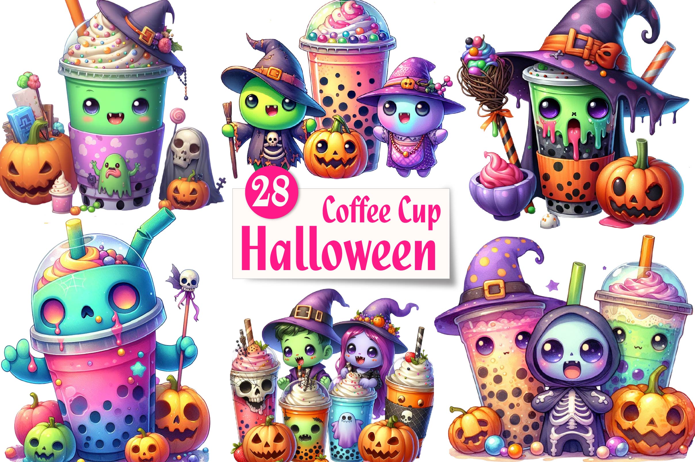 Halloween Coffee Cup Clipart Bundle 2