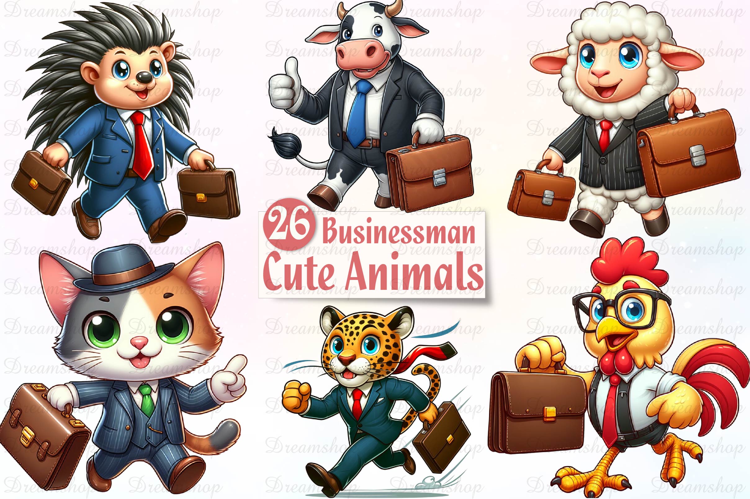 Cute Businessman Animals Clipart Bundle