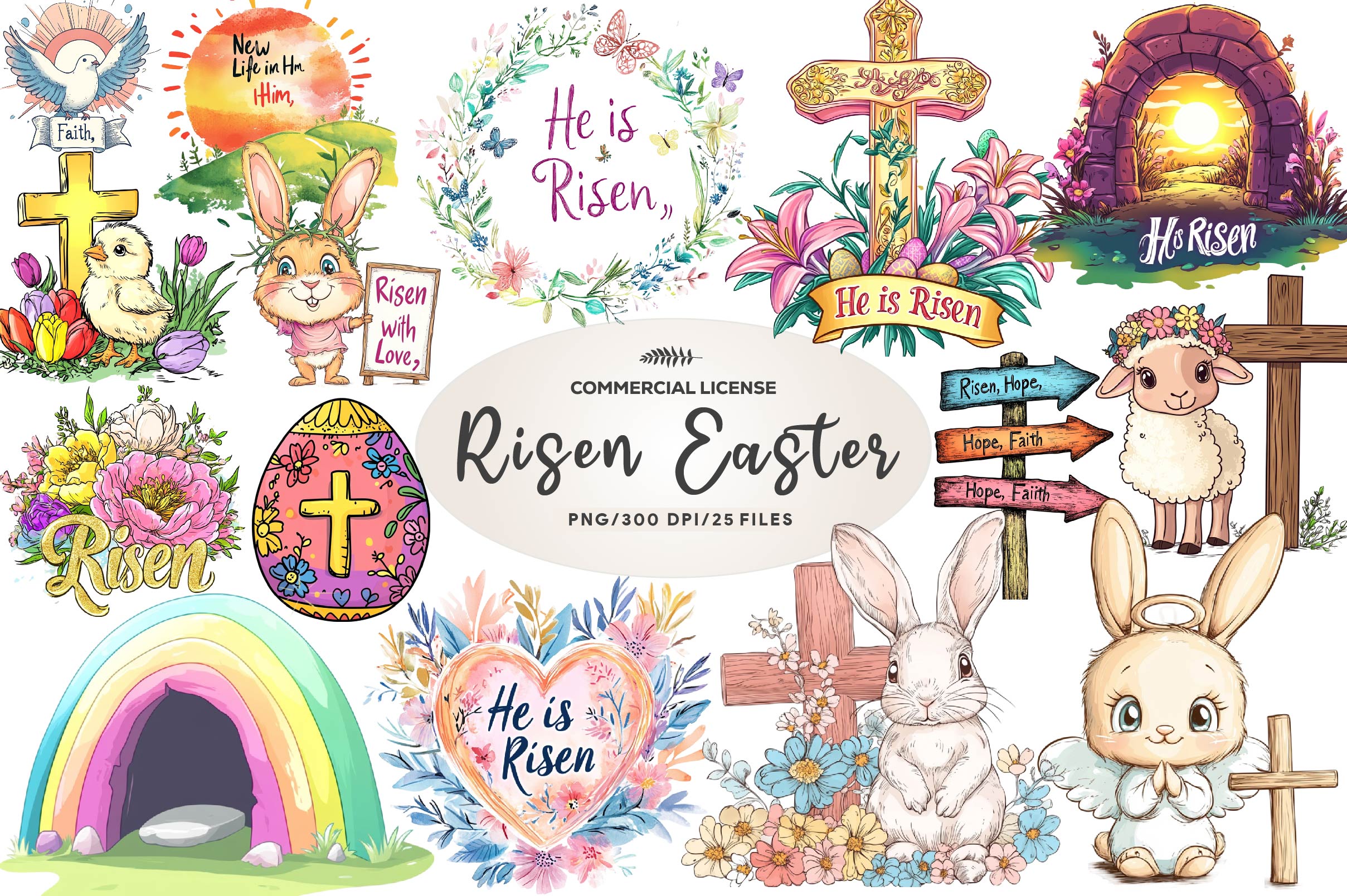 Cute Risen Easter Clipart Bundle