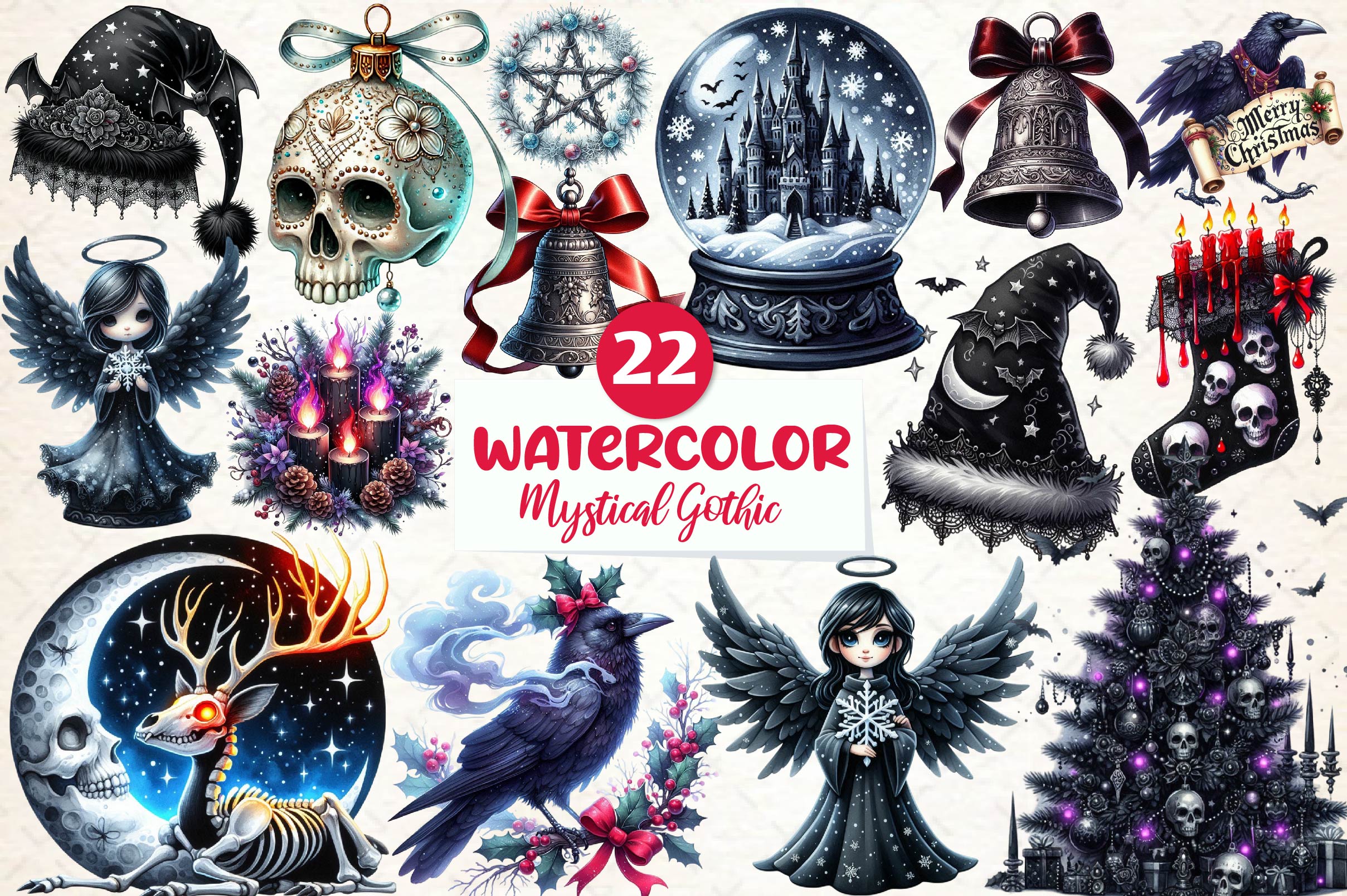 Mystical Gothic Christmas Clipart Bundle