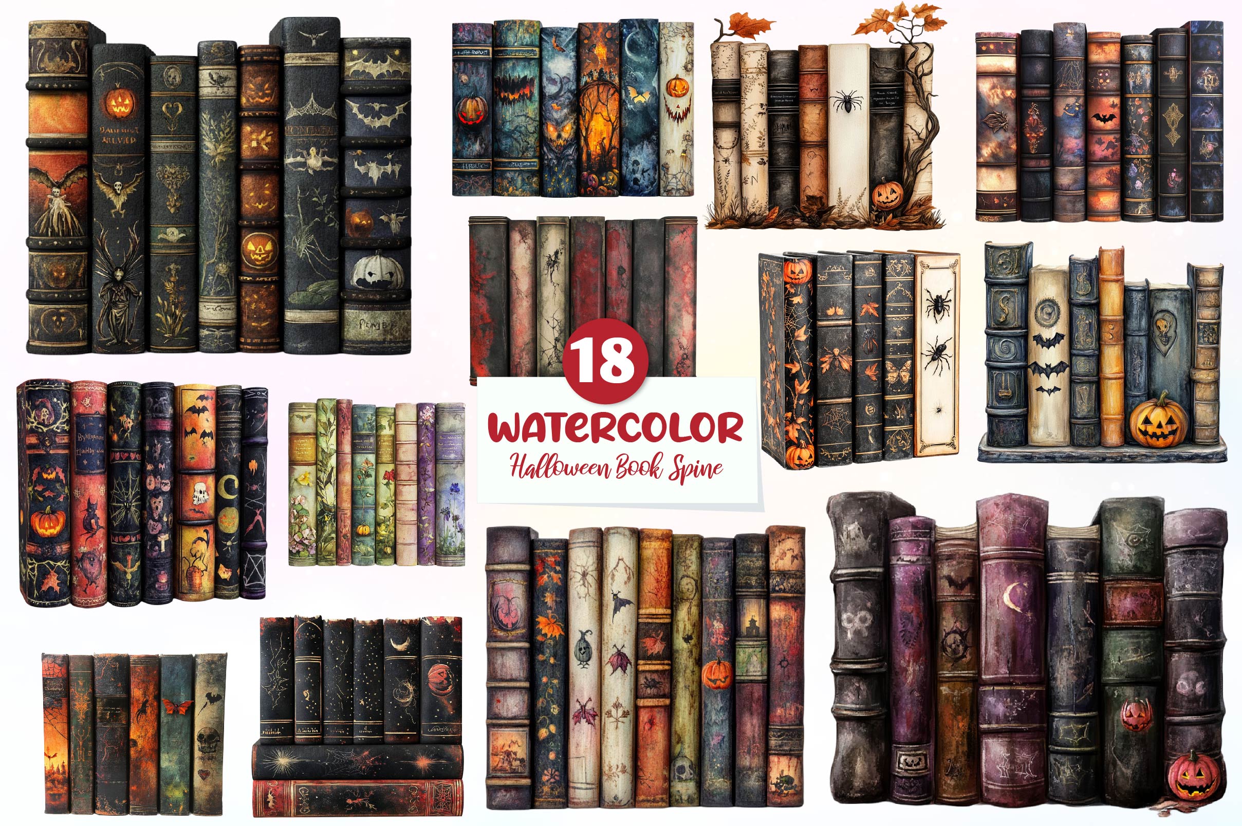 Halloween Book Spine Clipart Bundle