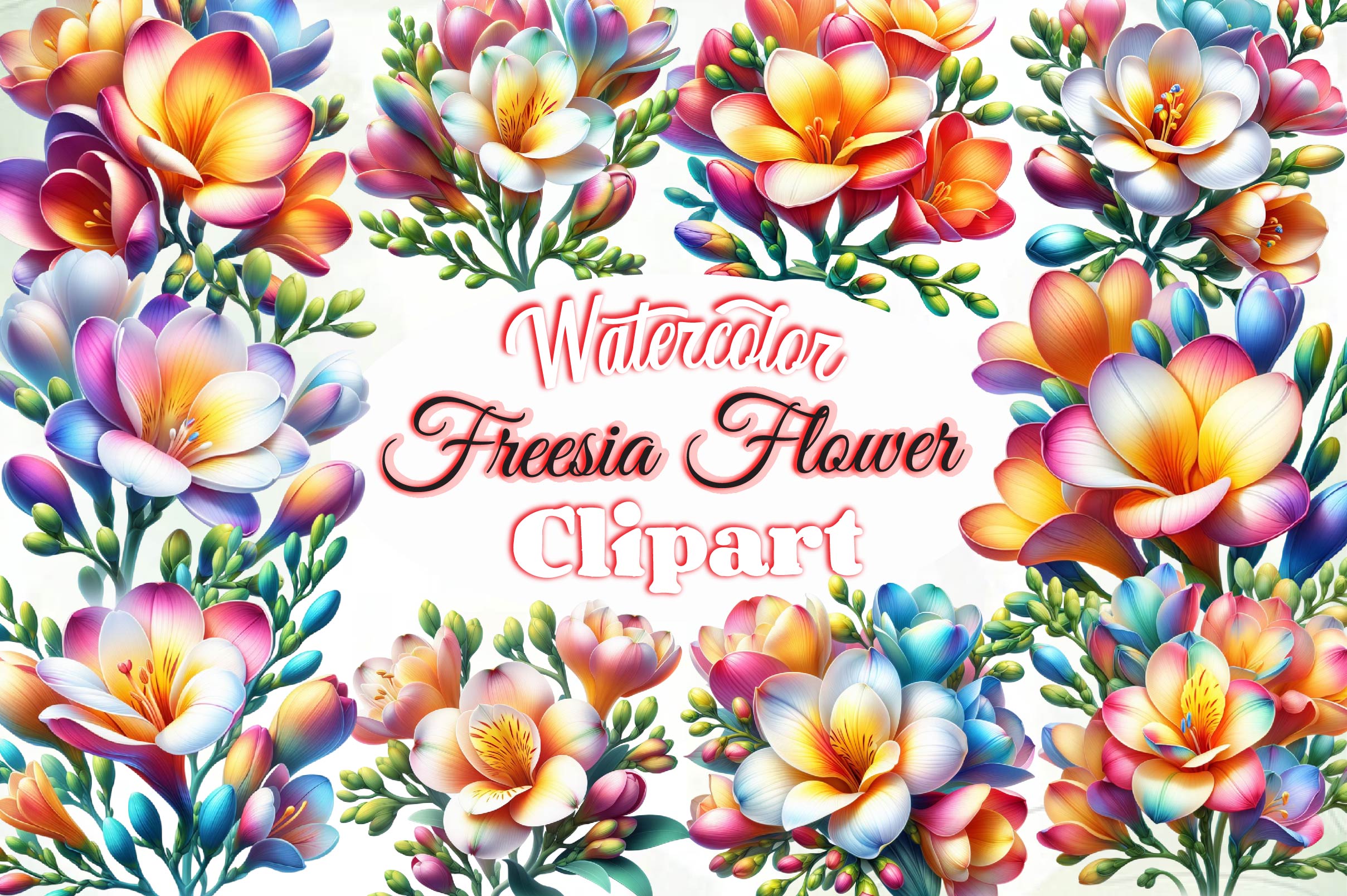 Freesia Flower Clipart Bundle