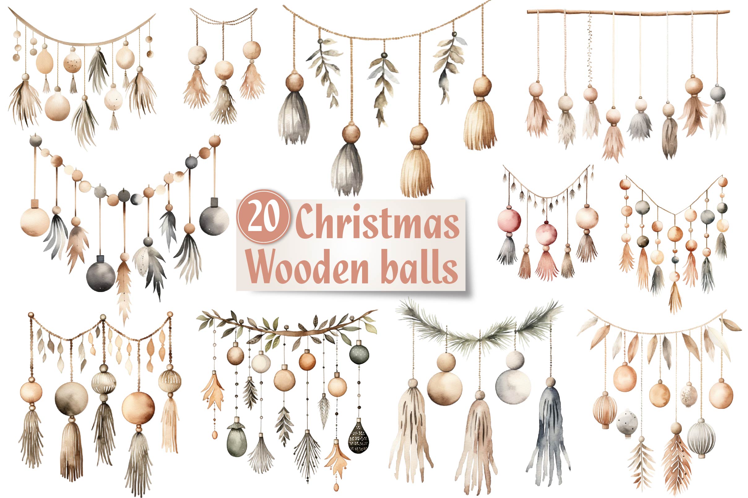 Christmas Wooden Balls Clipart Bundle