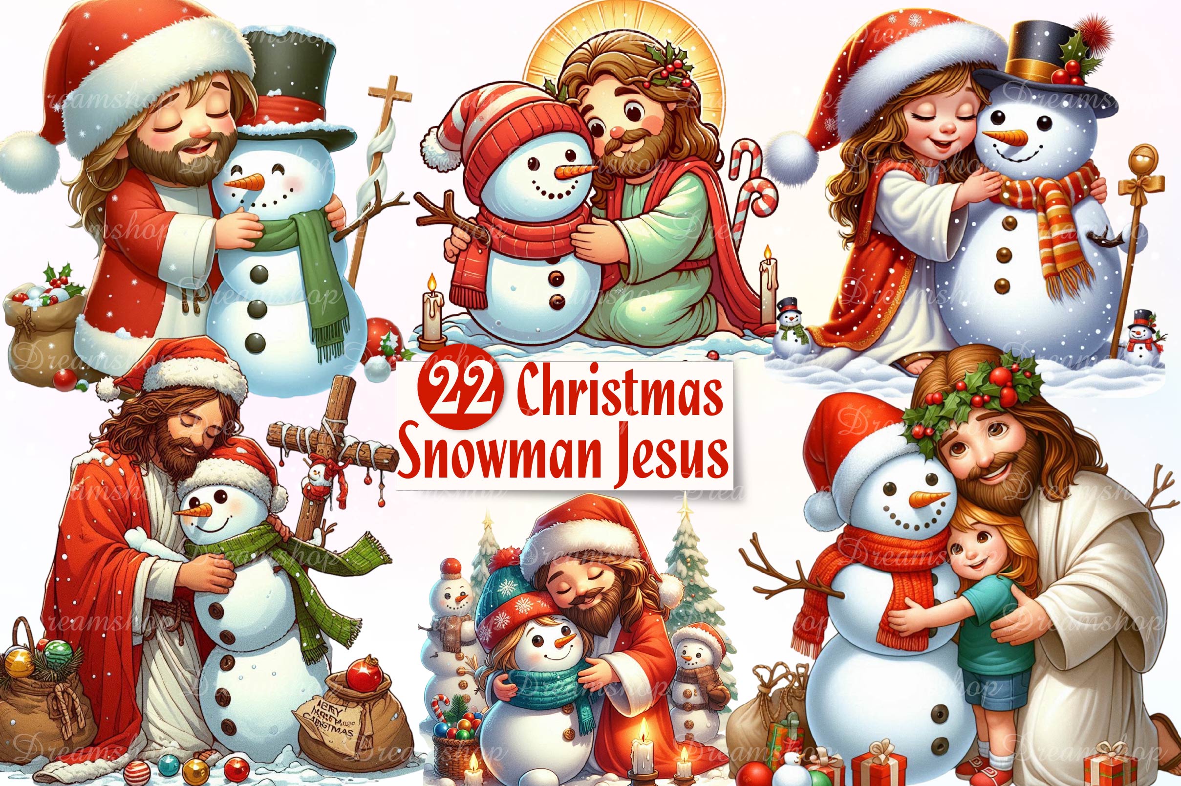 Christmas Jesus With Snowman Clipart Bundle