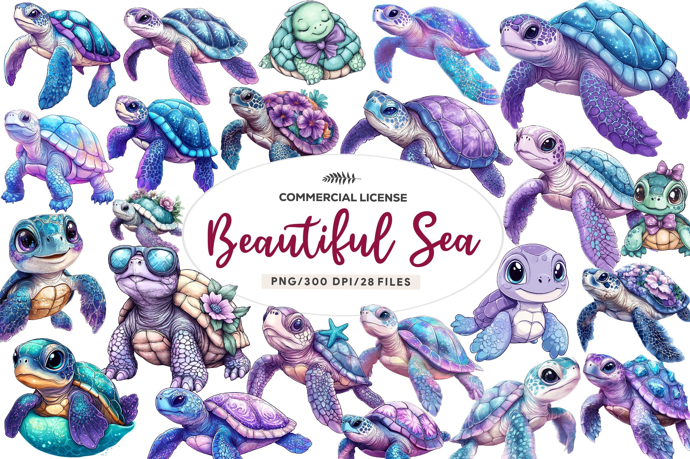 Beautiful Sea Turtles Clipart Bundle