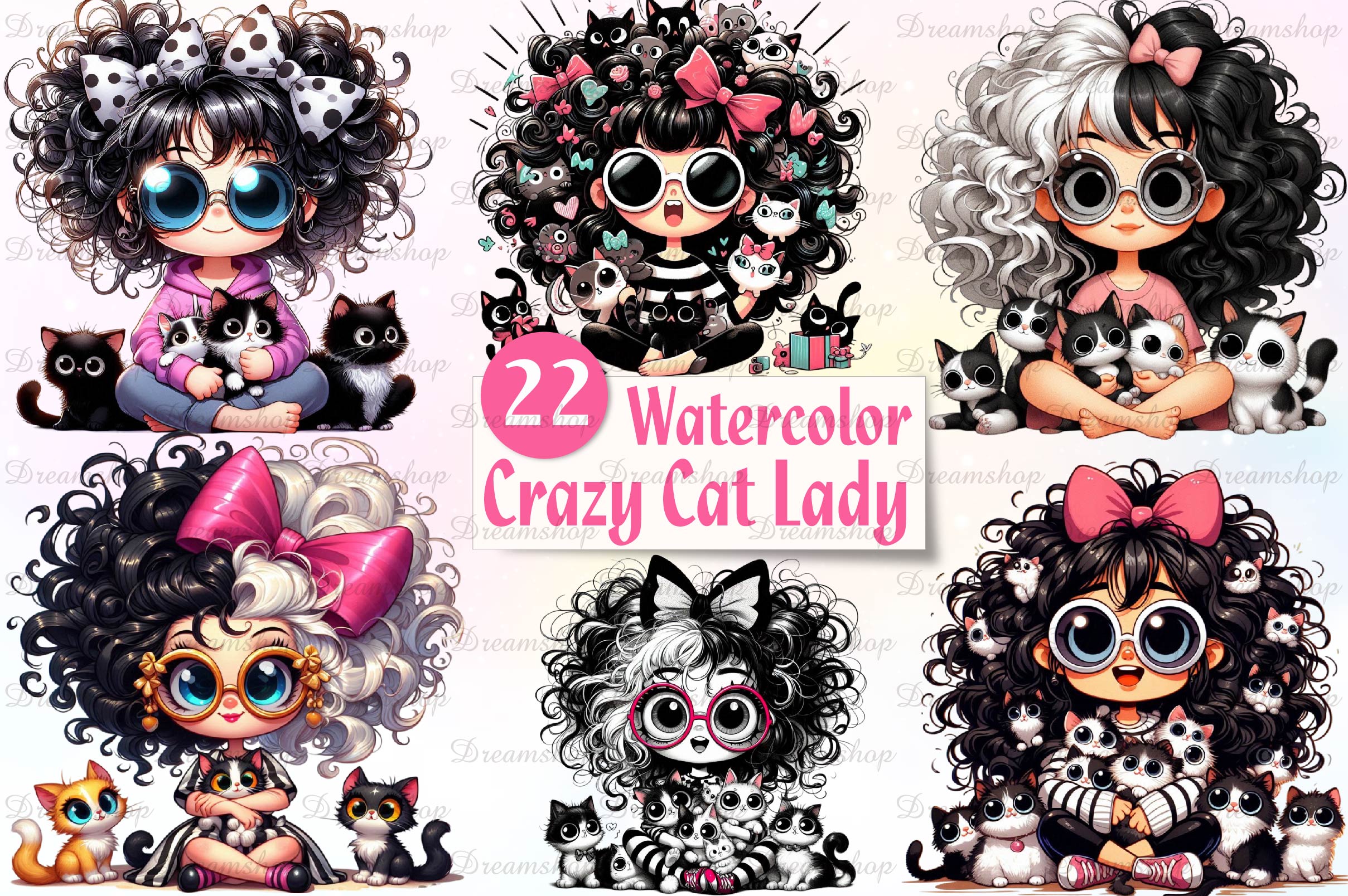 Funny Crazy Cat Lady Clipart Bundle