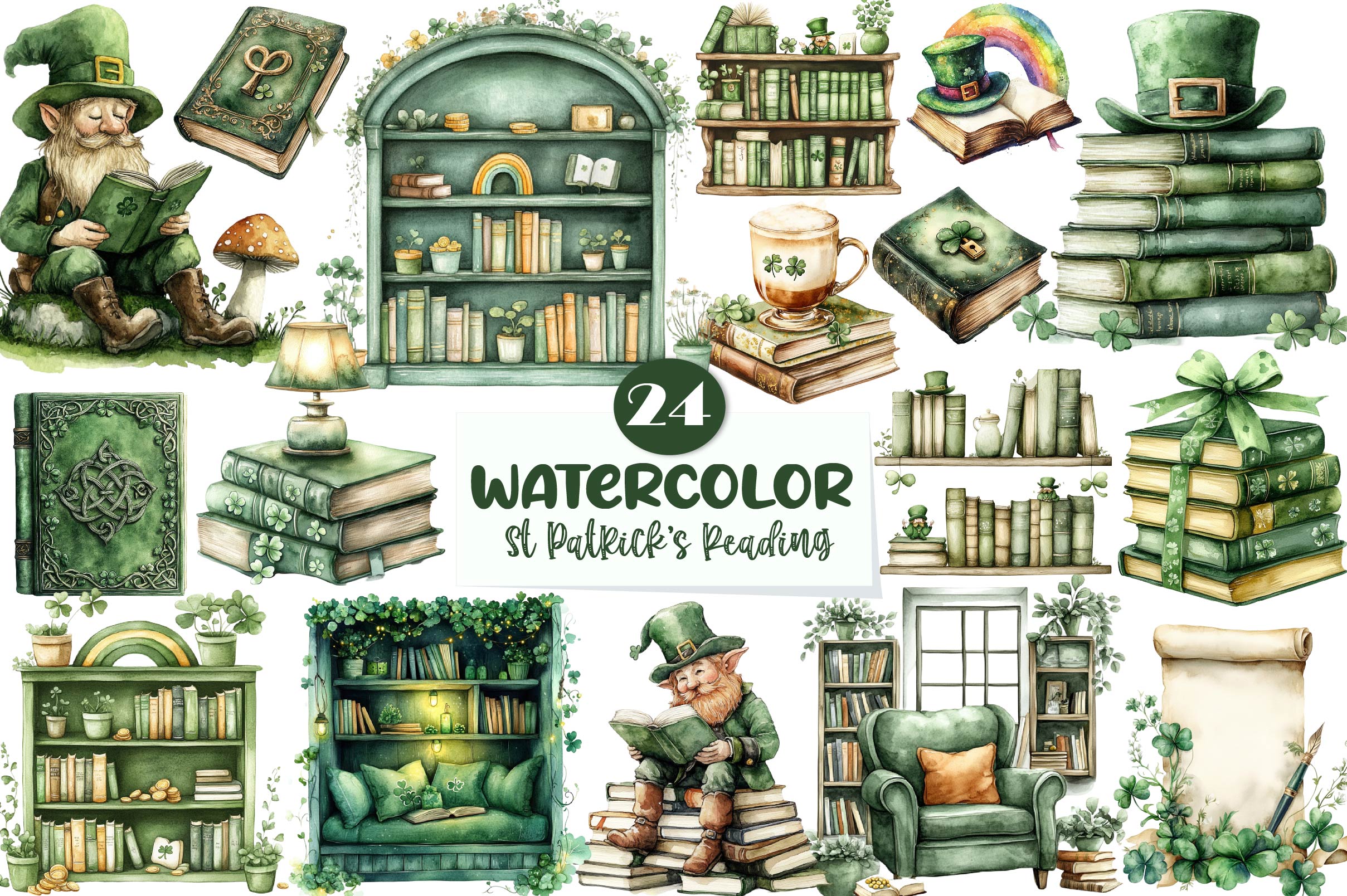 St Patricks Day Reading Clipart Bundle