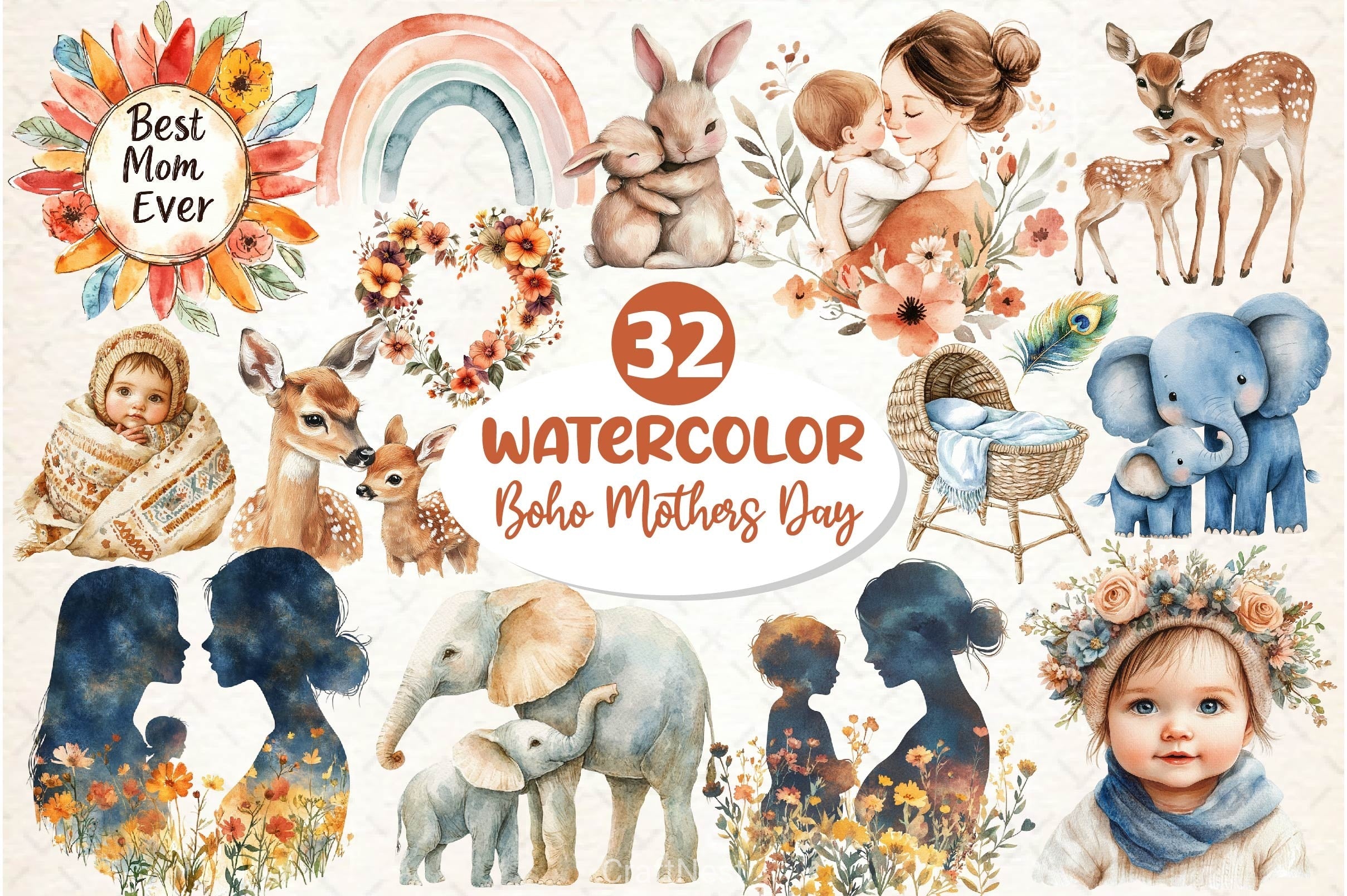 Boho Mothers Day Clipart Bundle 2